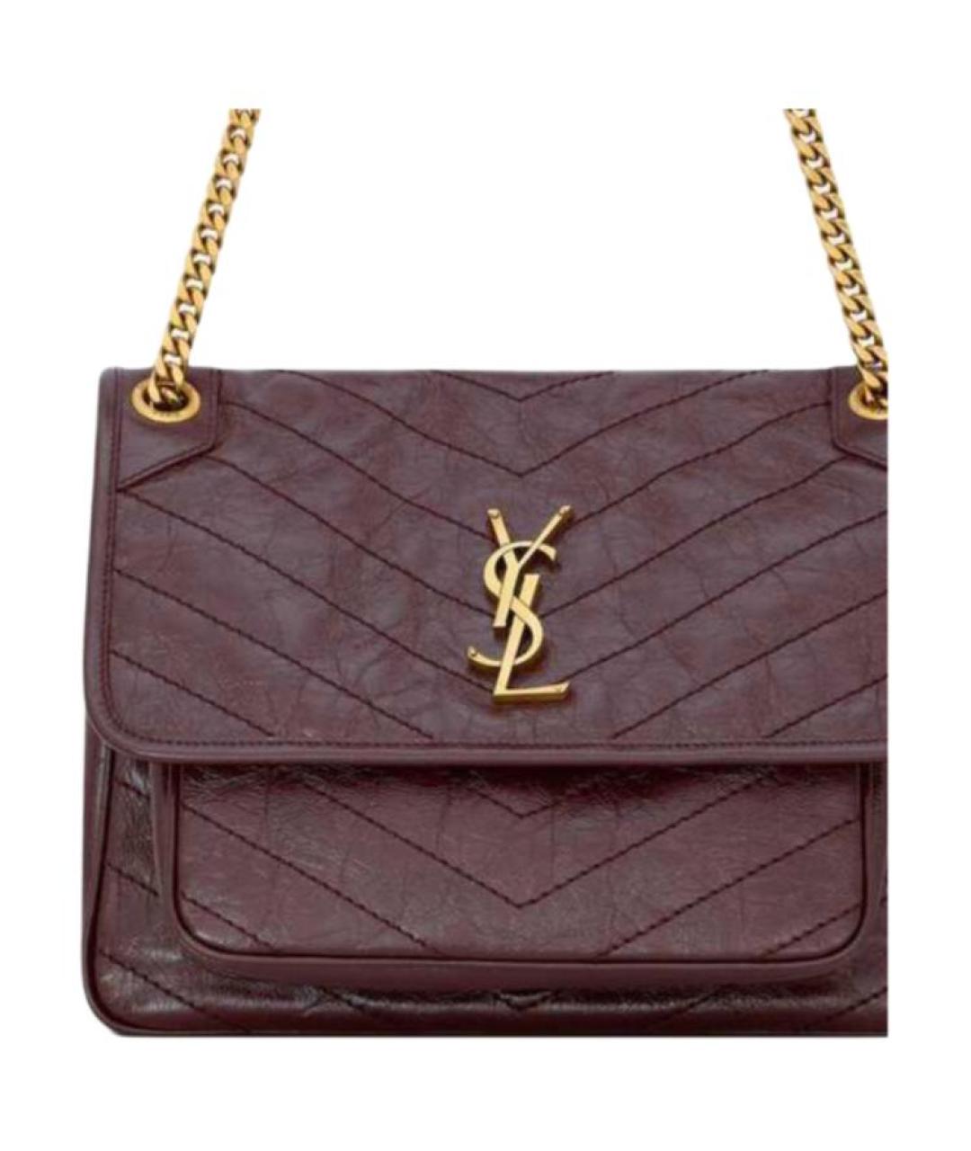 SAINT LAURENT Бордовая кожаная сумка через плечо, фото 5