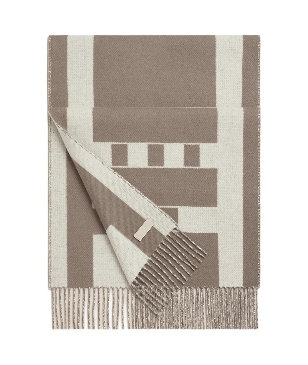 HERMES Коричневый кашемировый шарф, фото 2