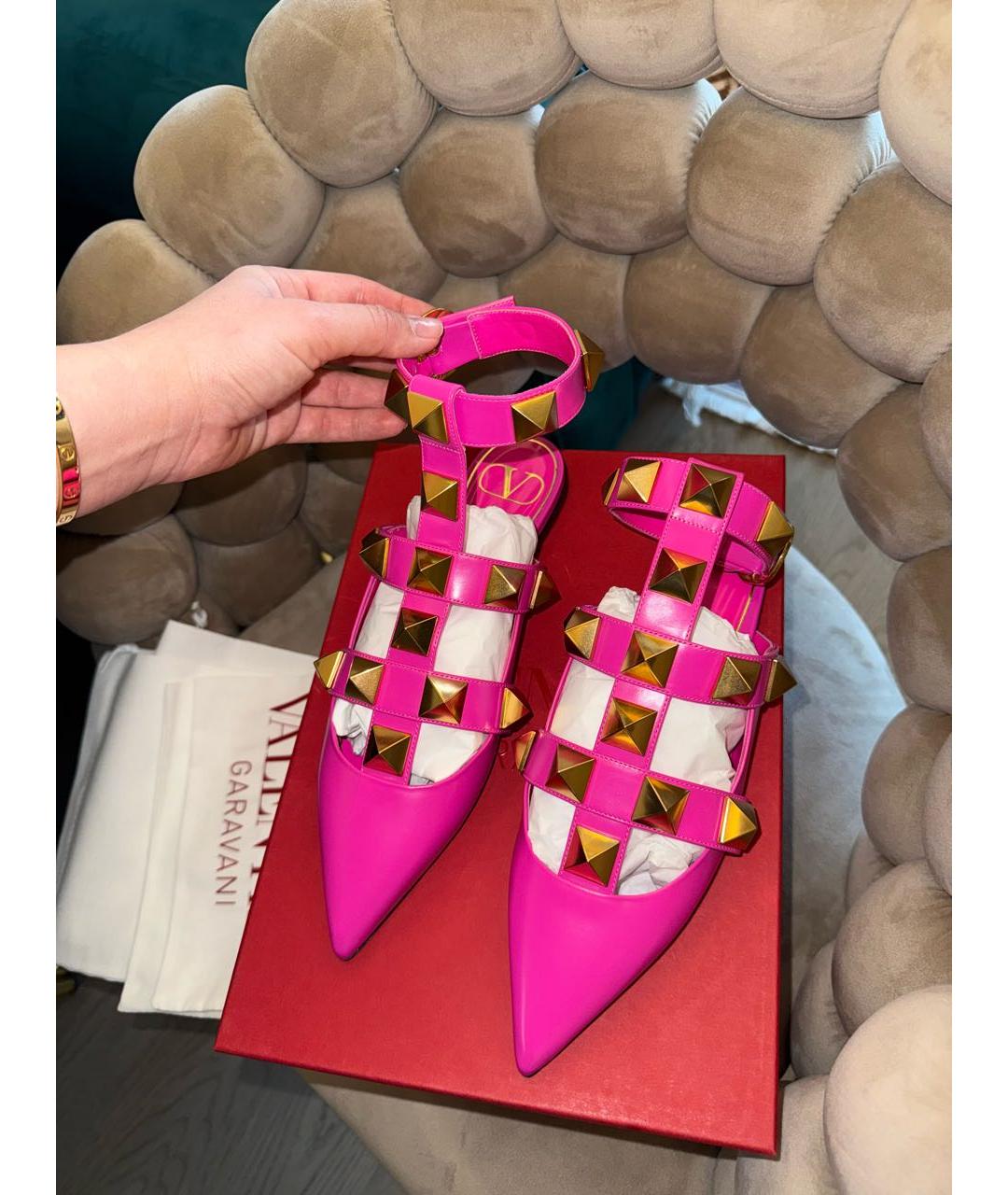 VALENTINO Фуксия кожаные мюли, фото 2
