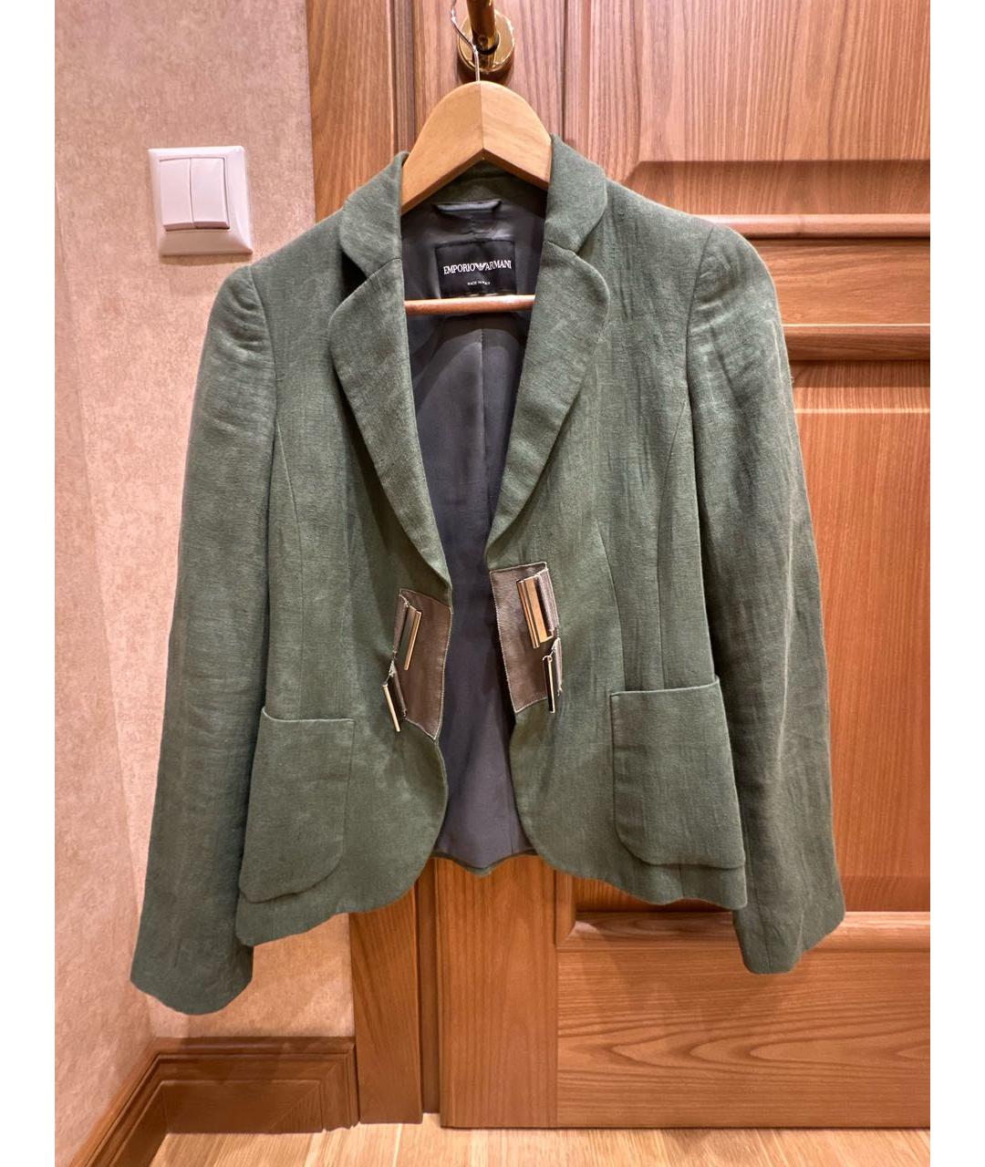 EMPORIO ARMANI Зеленый льняной костюм с брюками, фото 5