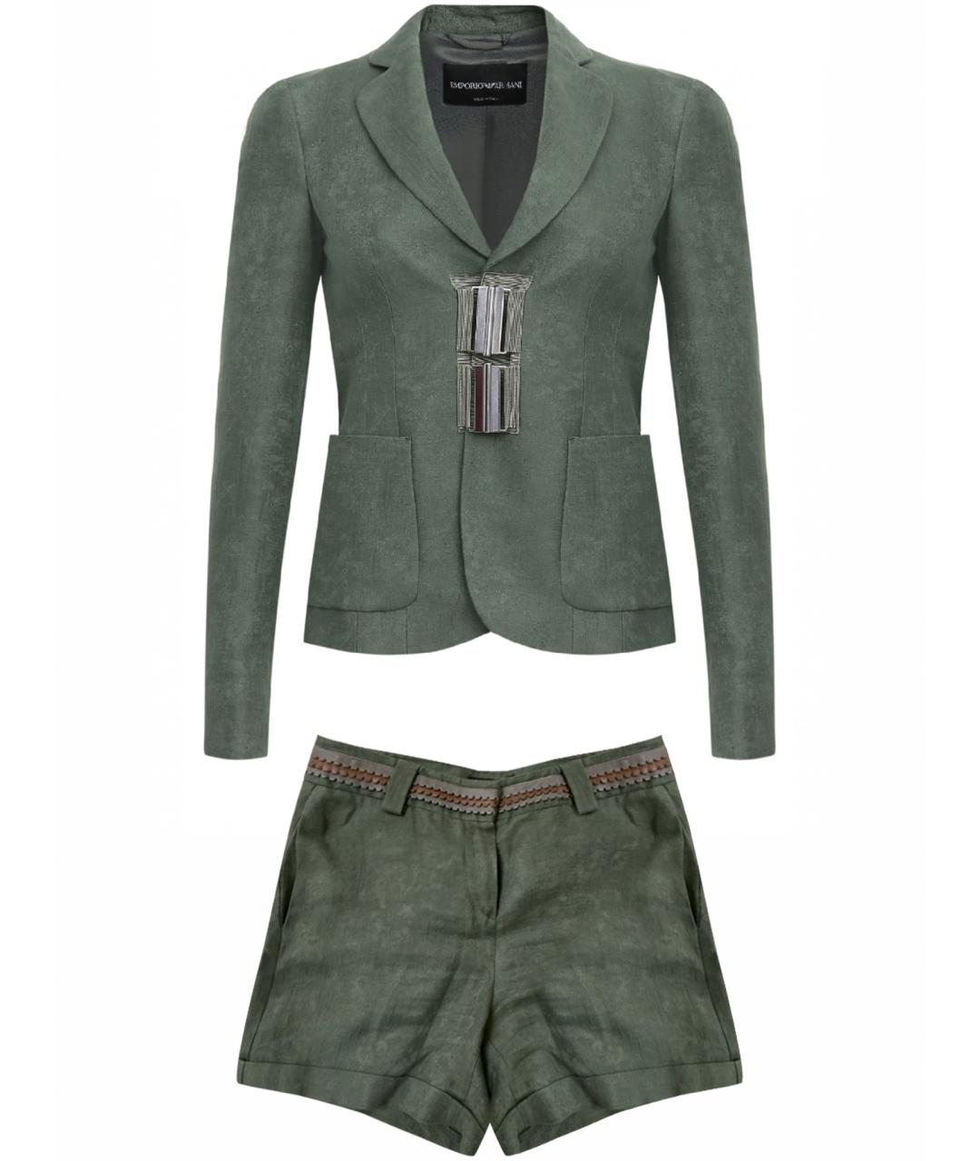 EMPORIO ARMANI Зеленый льняной костюм с брюками, фото 1