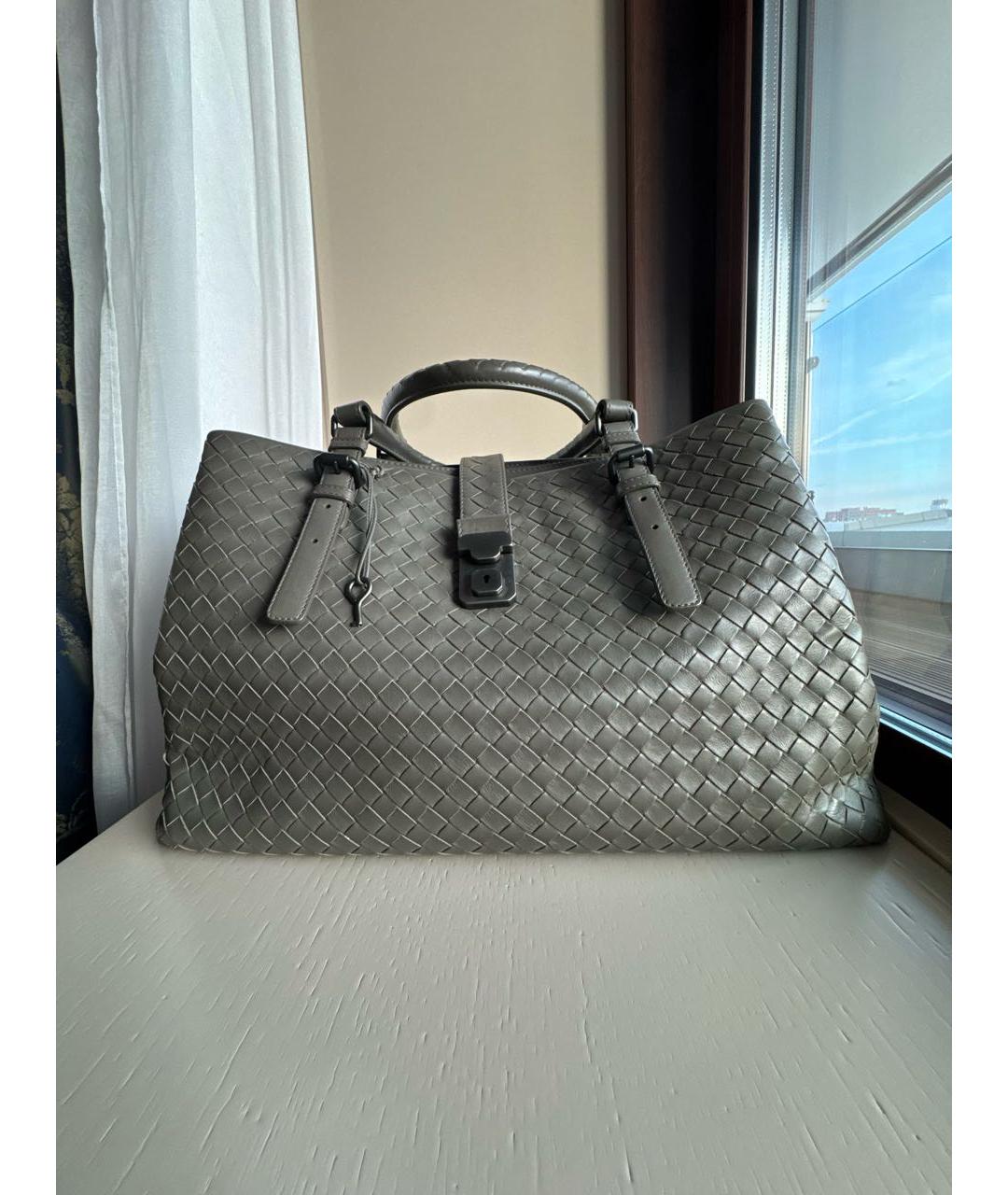 BOTTEGA VENETA Антрацитовая кожаная сумка с короткими ручками, фото 9