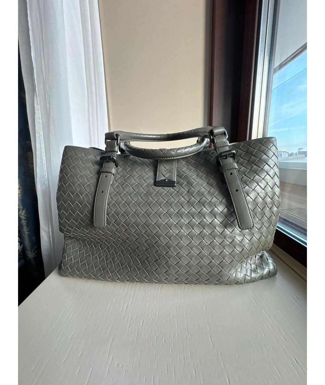 BOTTEGA VENETA Антрацитовая кожаная сумка с короткими ручками, фото 3