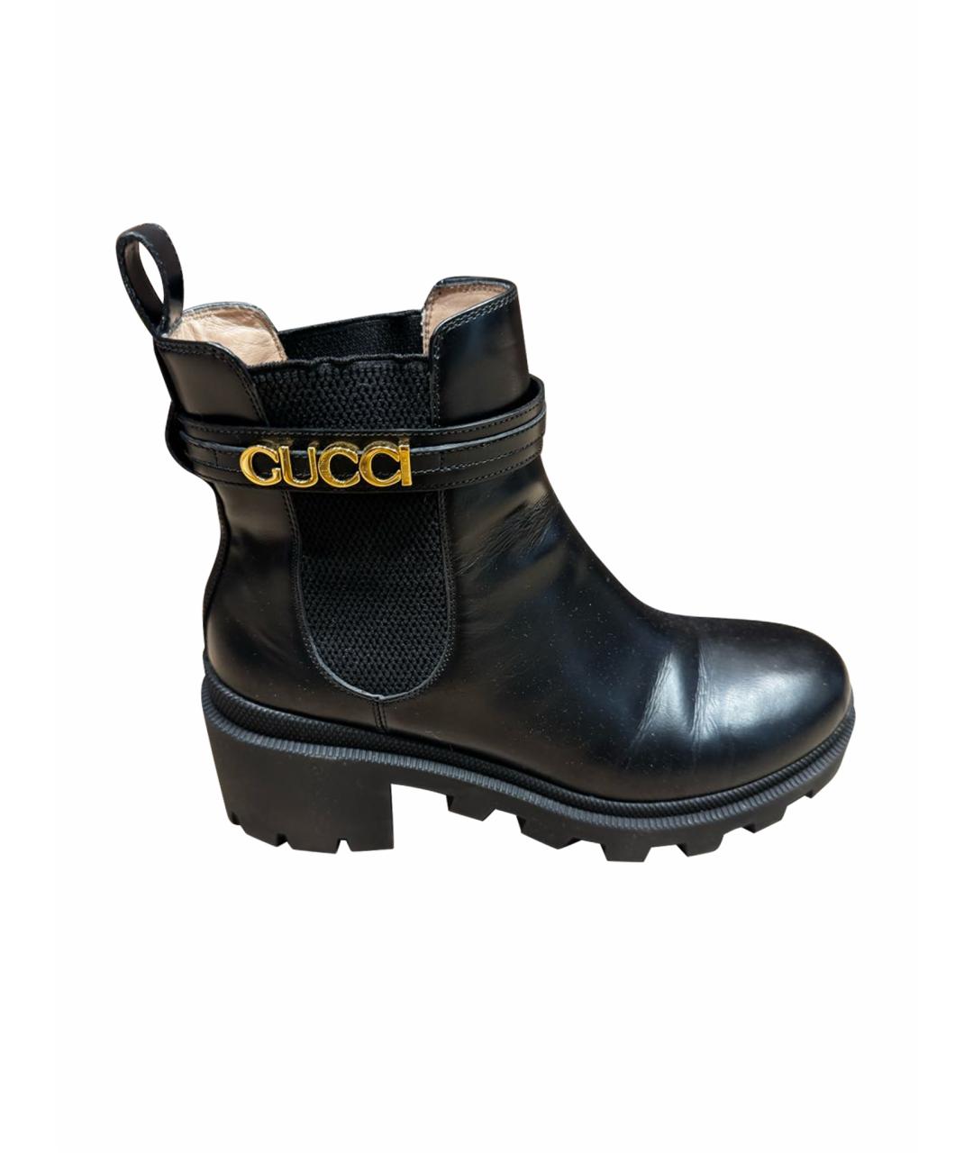 GUCCI Черные кожаные ботильоны, фото 1