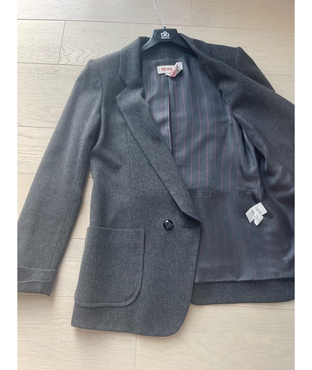 KENZO Антрацитовый шерстяной жакет/пиджак, фото 4