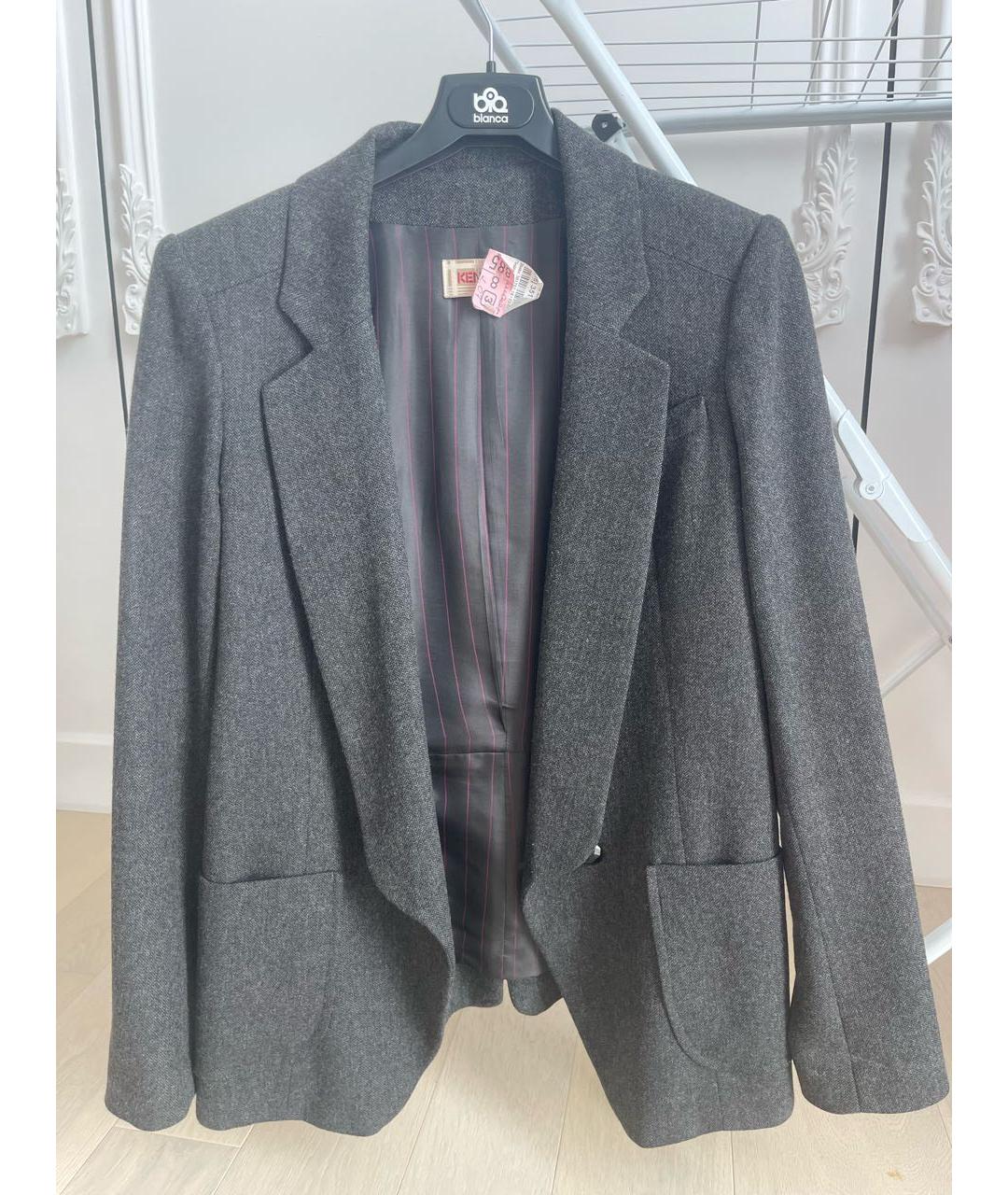 KENZO Антрацитовый шерстяной жакет/пиджак, фото 9