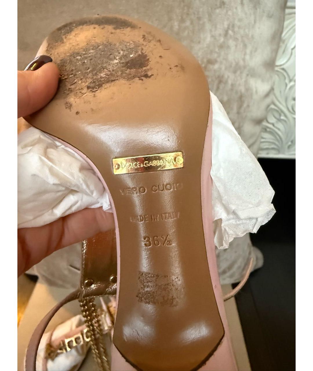 DOLCE&GABBANA Розовые кожаные босоножки, фото 5