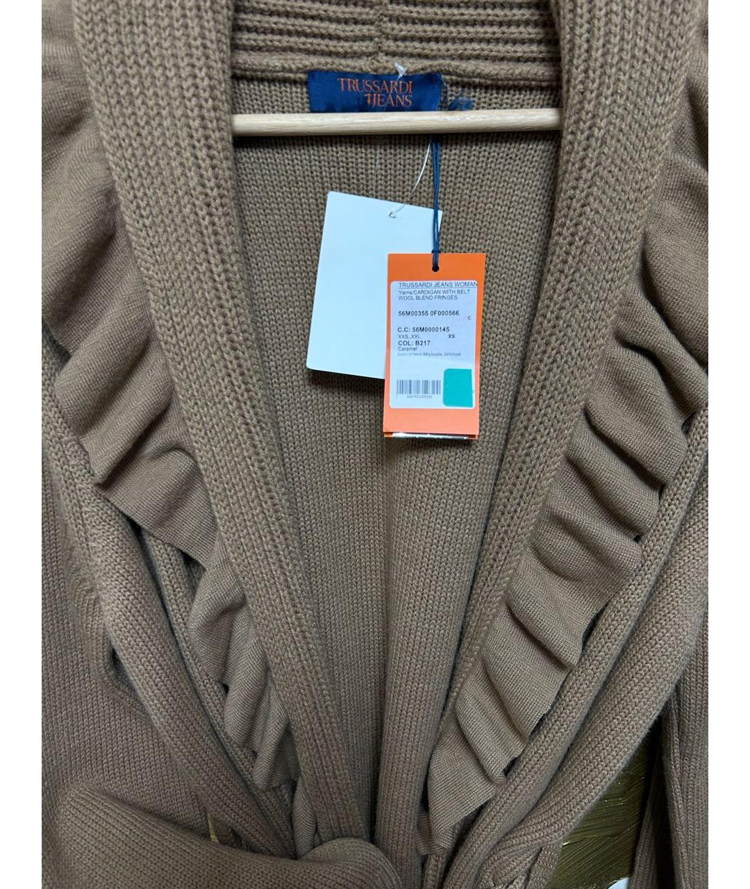 TRUSSARDI JEANS Коричневый шерстяной кардиган, фото 4