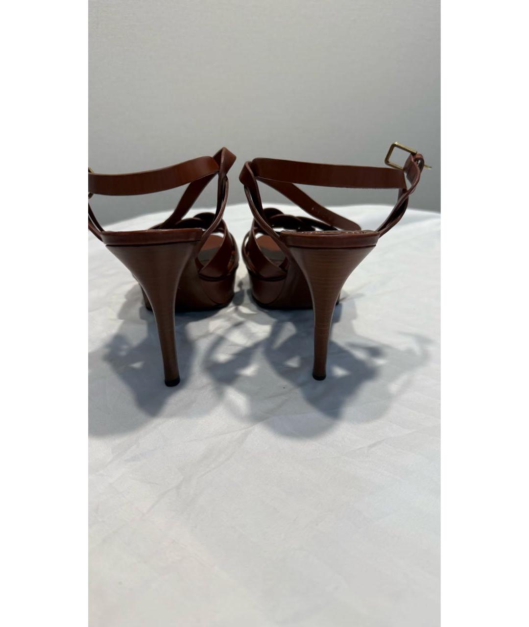 SAINT LAURENT Коричневые кожаные босоножки, фото 4