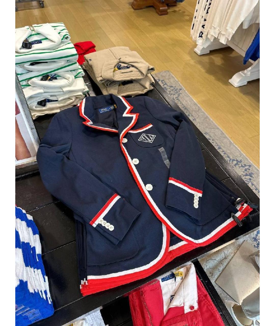 POLO RALPH LAUREN Темно-синий хлопко-эластановый жакет/пиджак, фото 4