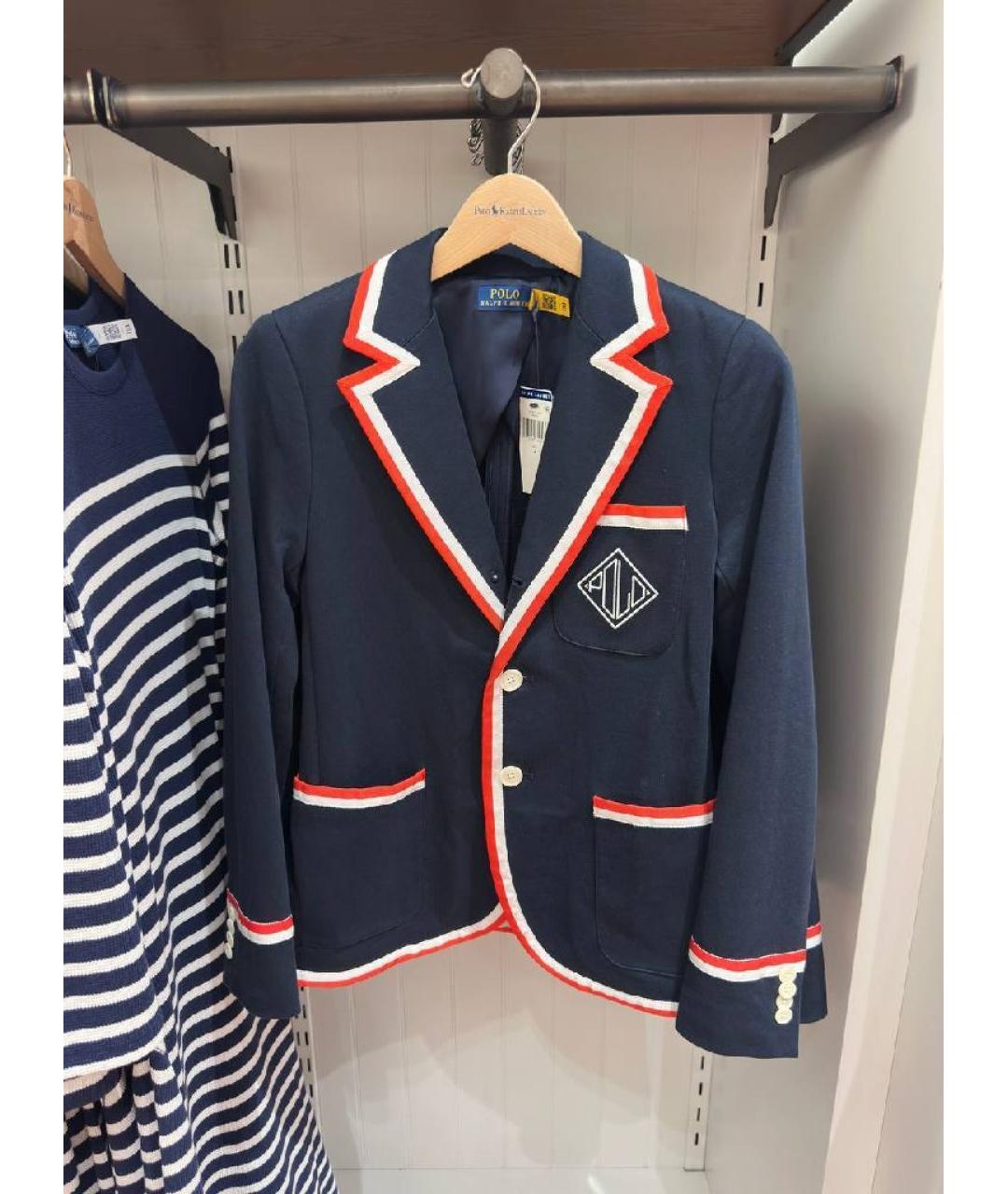 POLO RALPH LAUREN Темно-синий хлопко-эластановый жакет/пиджак, фото 3