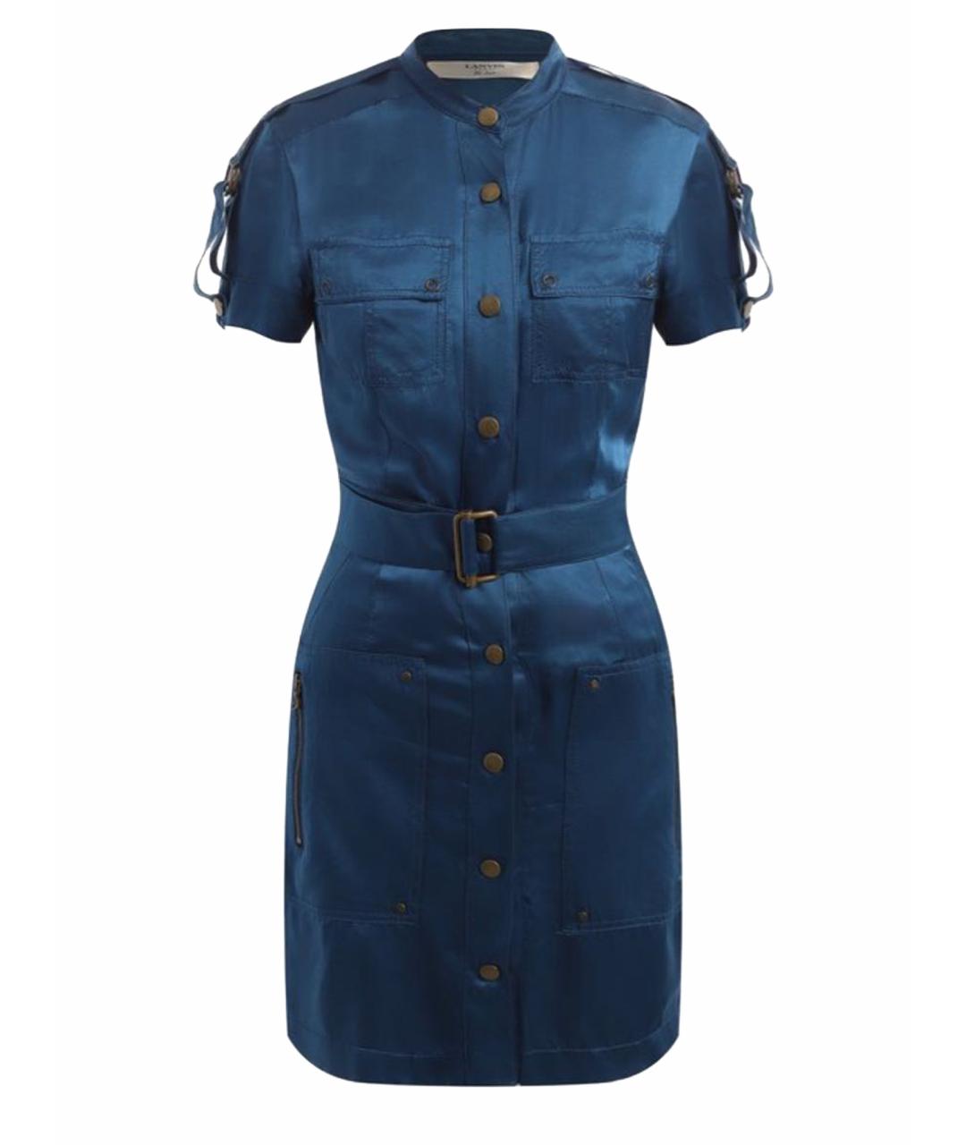 LANVIN Синее шелковое повседневное платье, фото 1