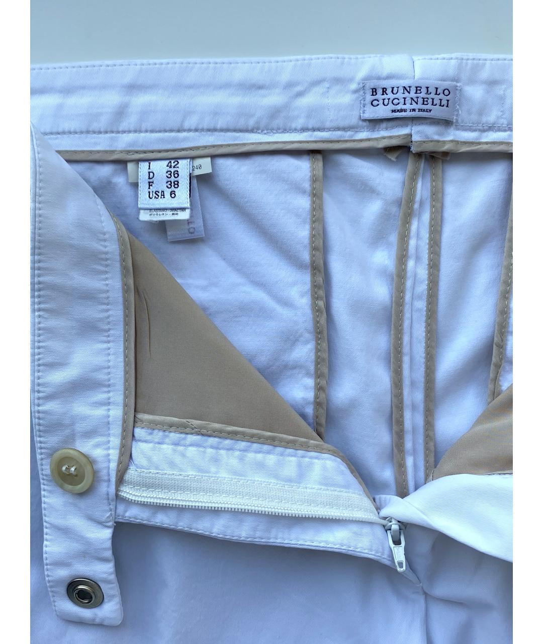 BRUNELLO CUCINELLI Белые хлопко-эластановые прямые брюки, фото 6