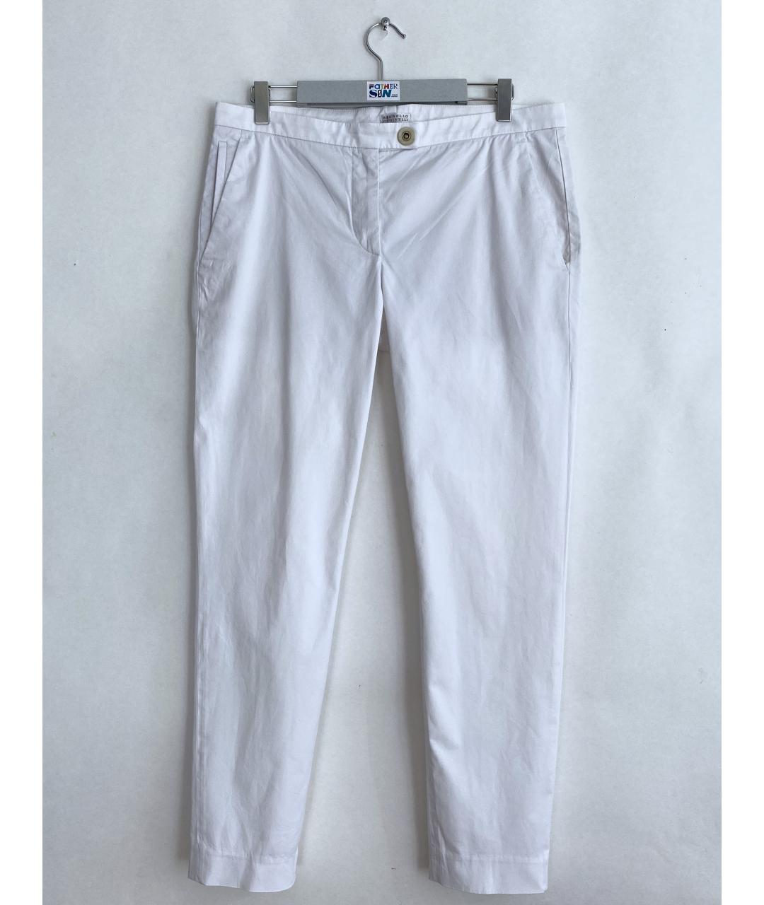 BRUNELLO CUCINELLI Белые хлопко-эластановые прямые брюки, фото 9