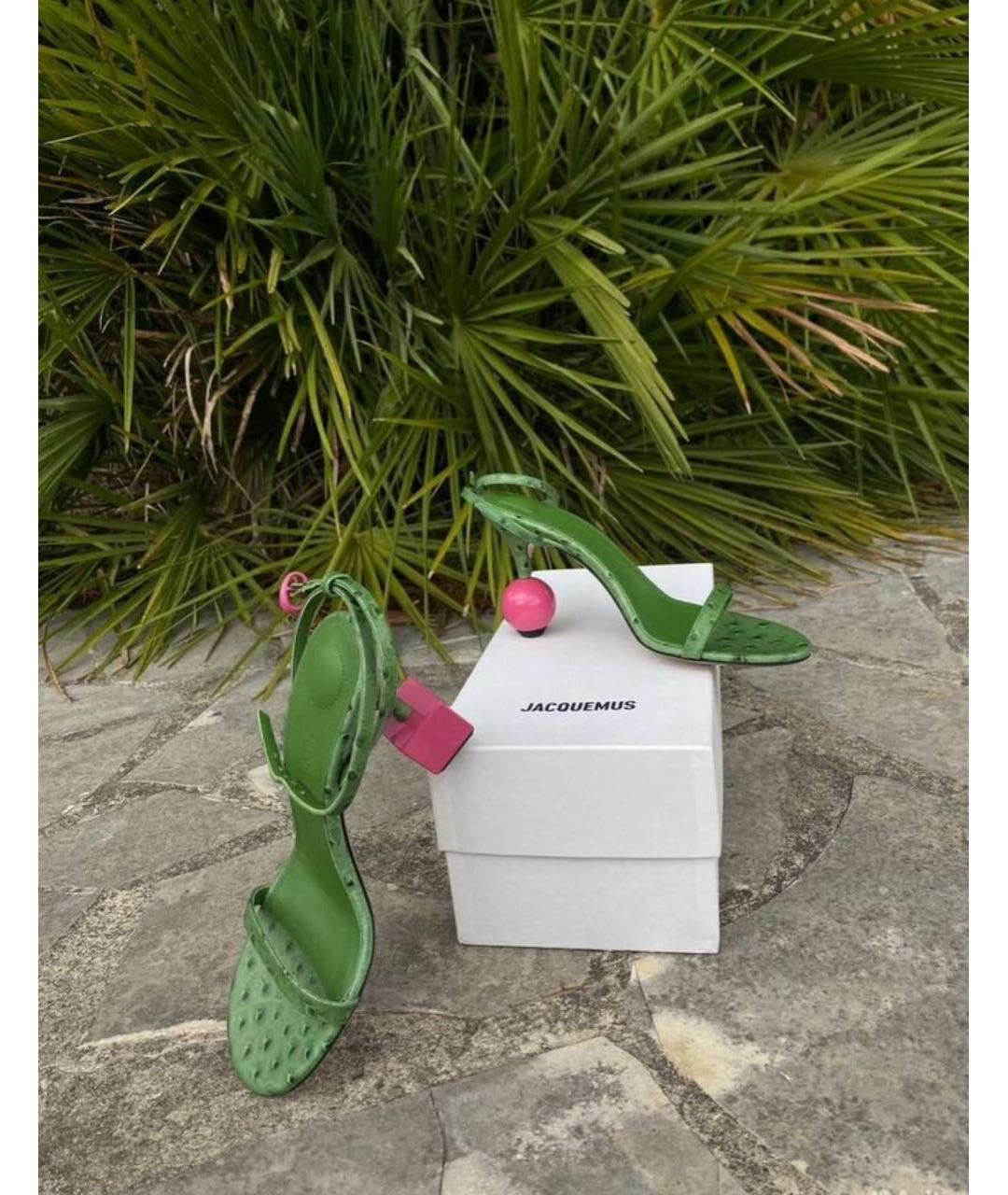 JACQUEMUS Зеленые кожаные босоножки, фото 5