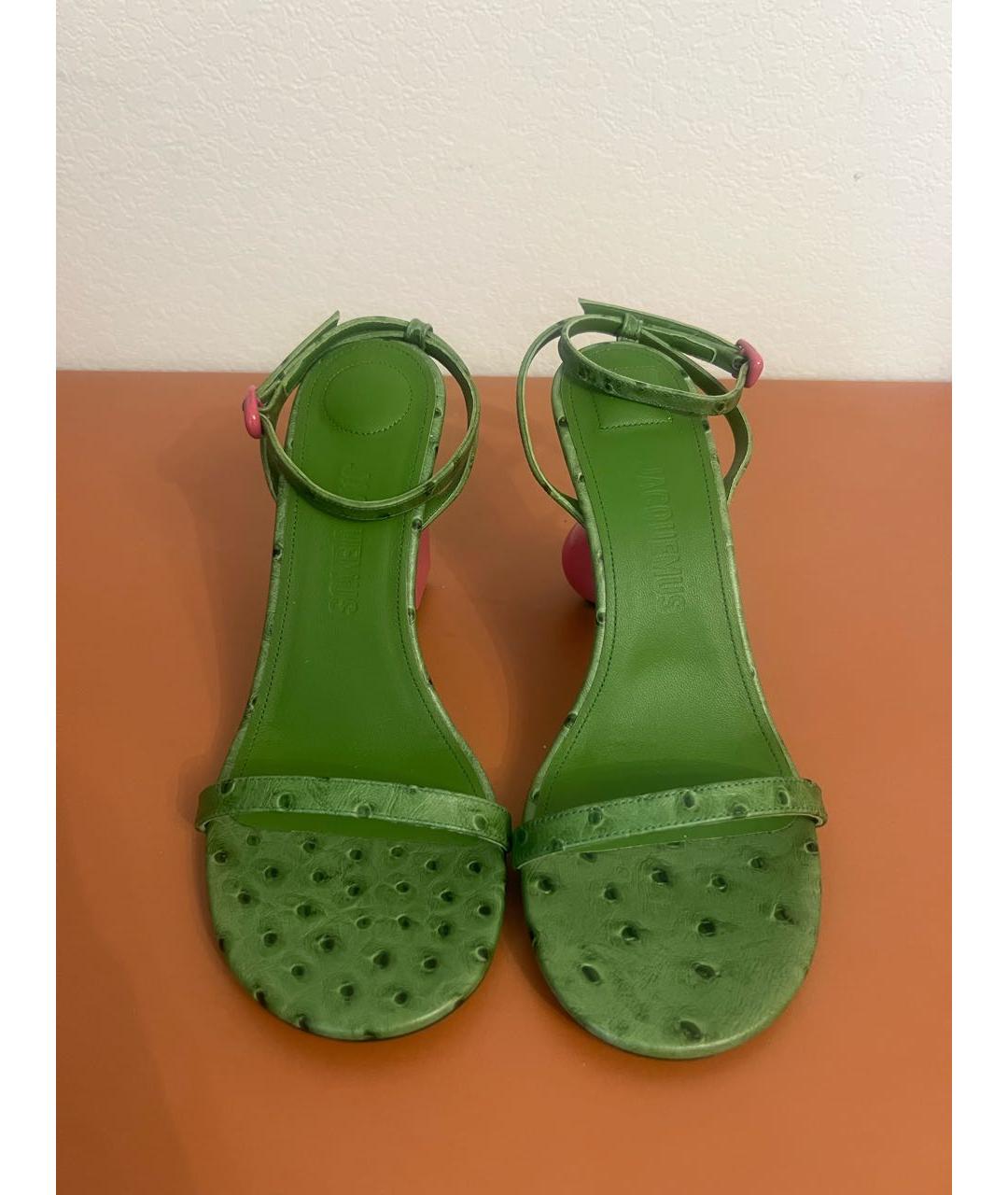 JACQUEMUS Зеленые кожаные босоножки, фото 2