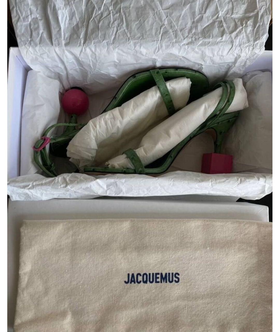 JACQUEMUS Зеленые кожаные босоножки, фото 6