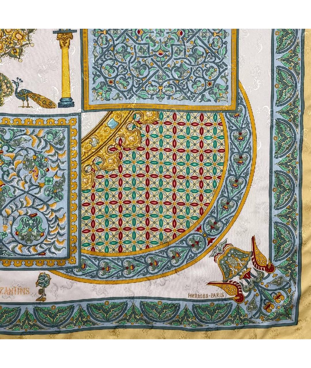 HERMES Желтый шелковый платок, фото 7