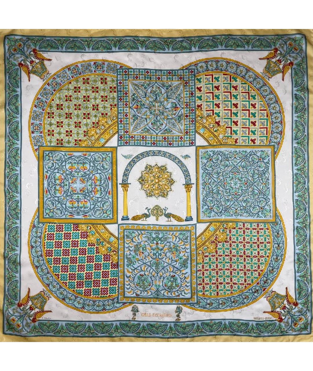 HERMES Желтый шелковый платок, фото 9