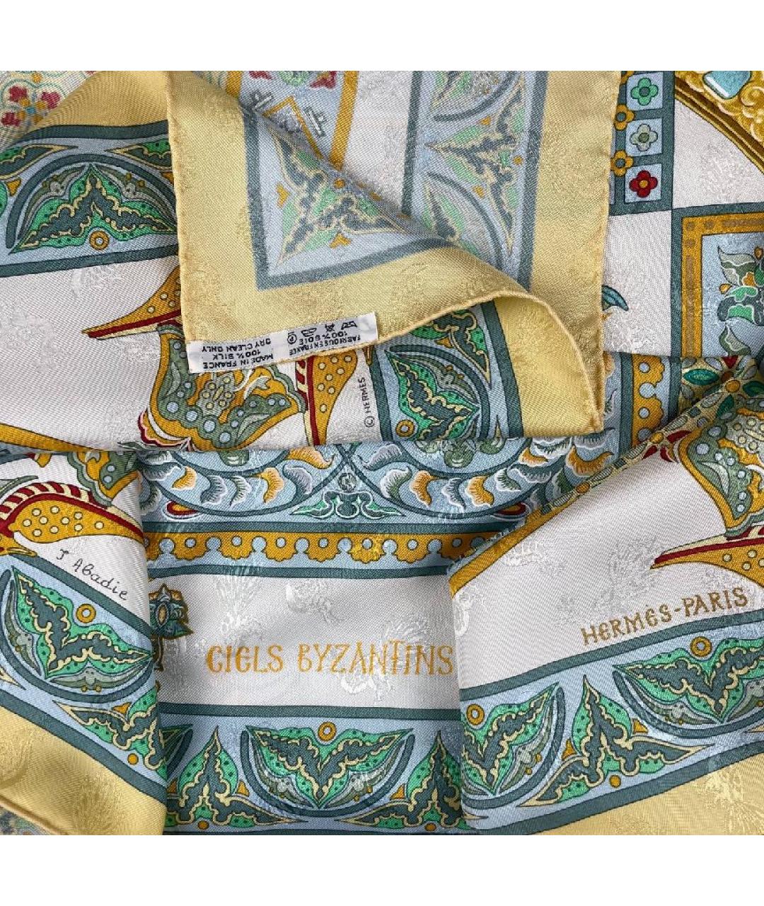 HERMES Желтый шелковый платок, фото 2