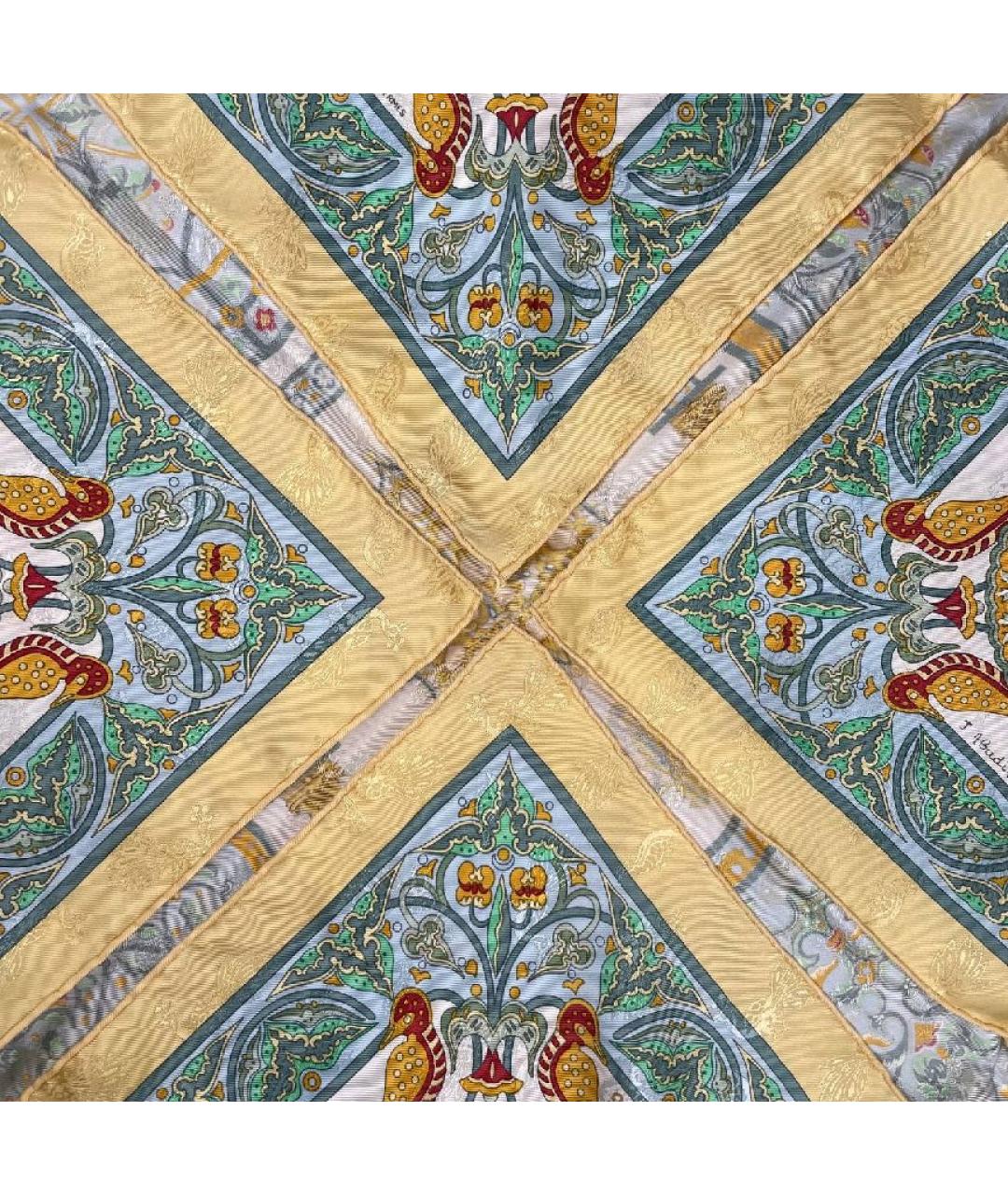 HERMES Желтый шелковый платок, фото 8