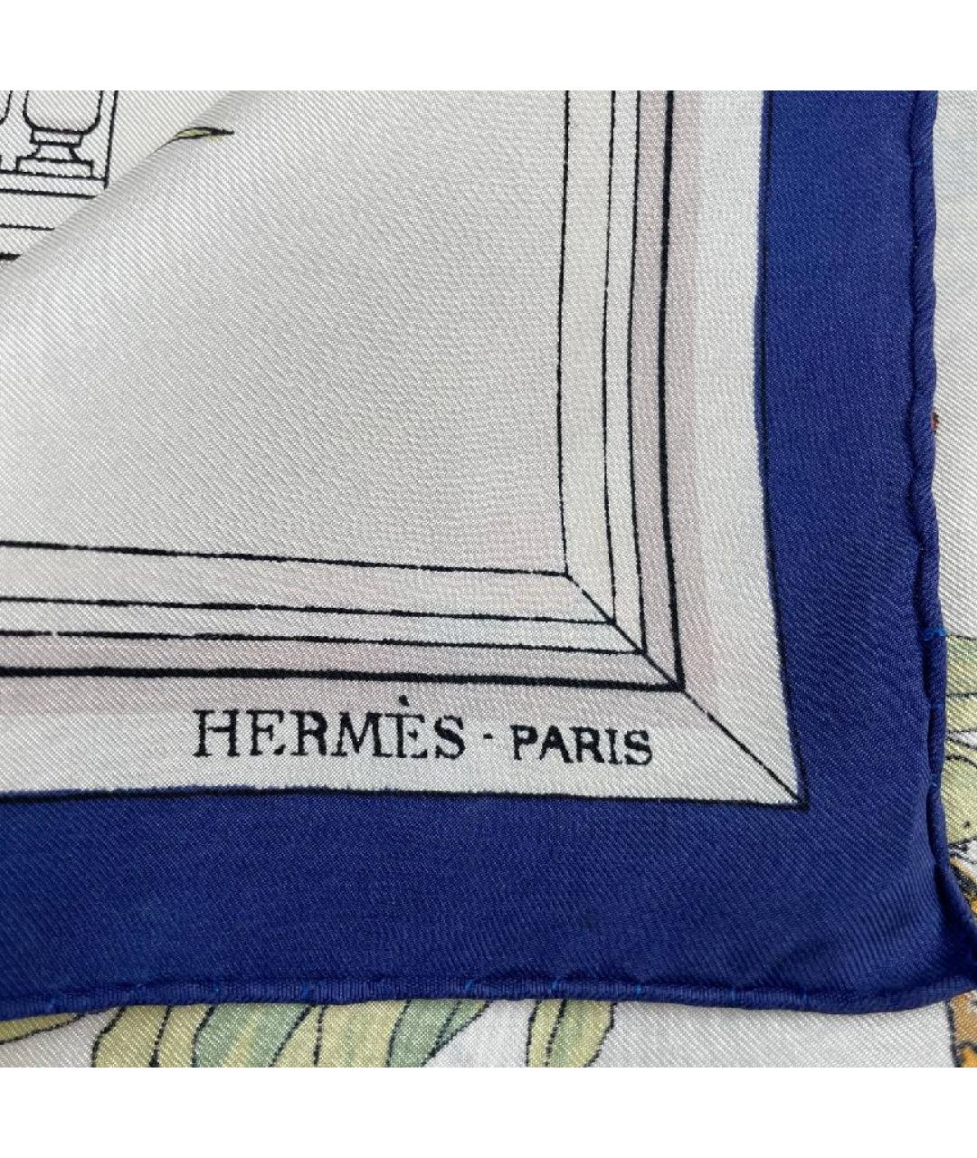 HERMES Синий шелковый платок, фото 2