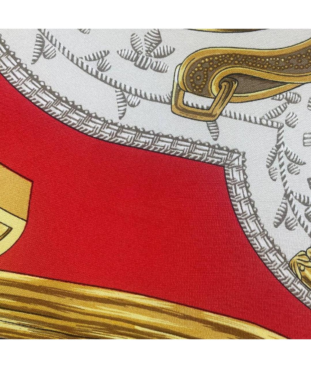 HERMES Красный шелковый платок, фото 5