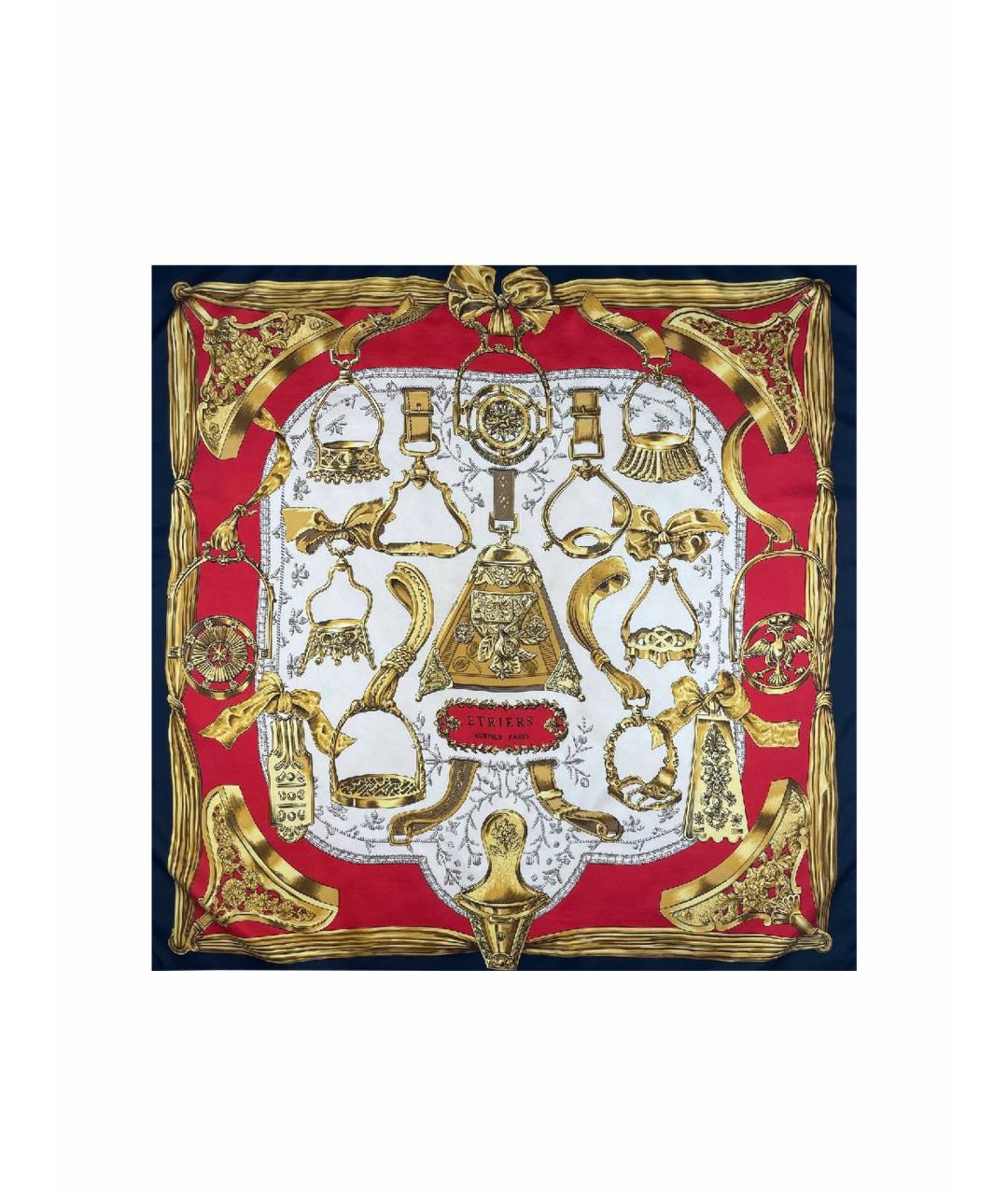 HERMES Красный шелковый платок, фото 1