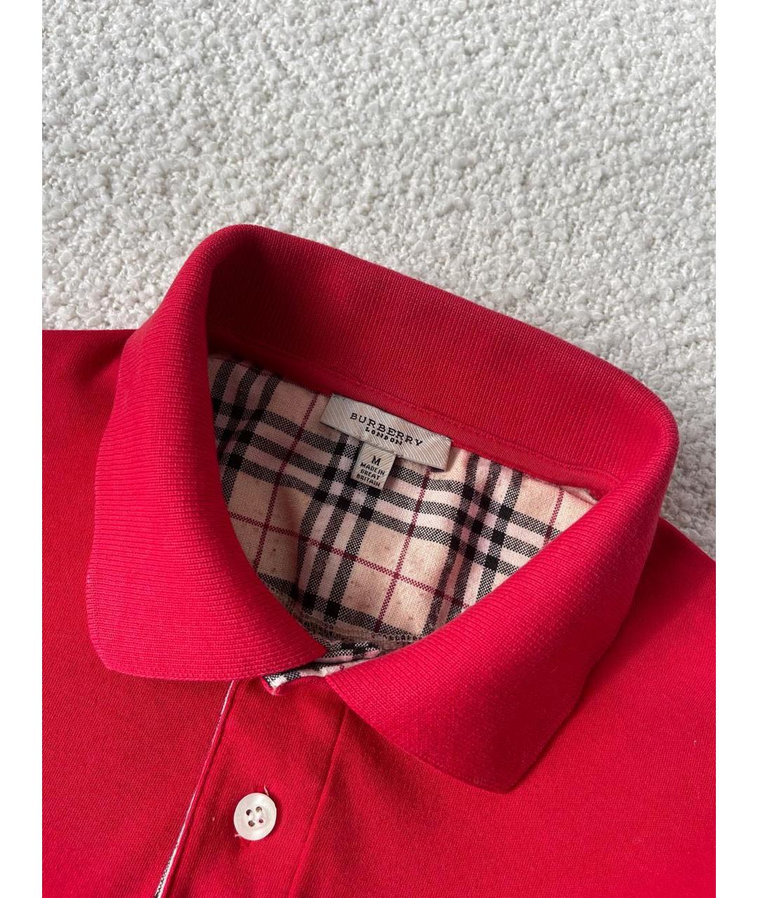 BURBERRY Красное хлопковое поло с коротким рукавом, фото 8