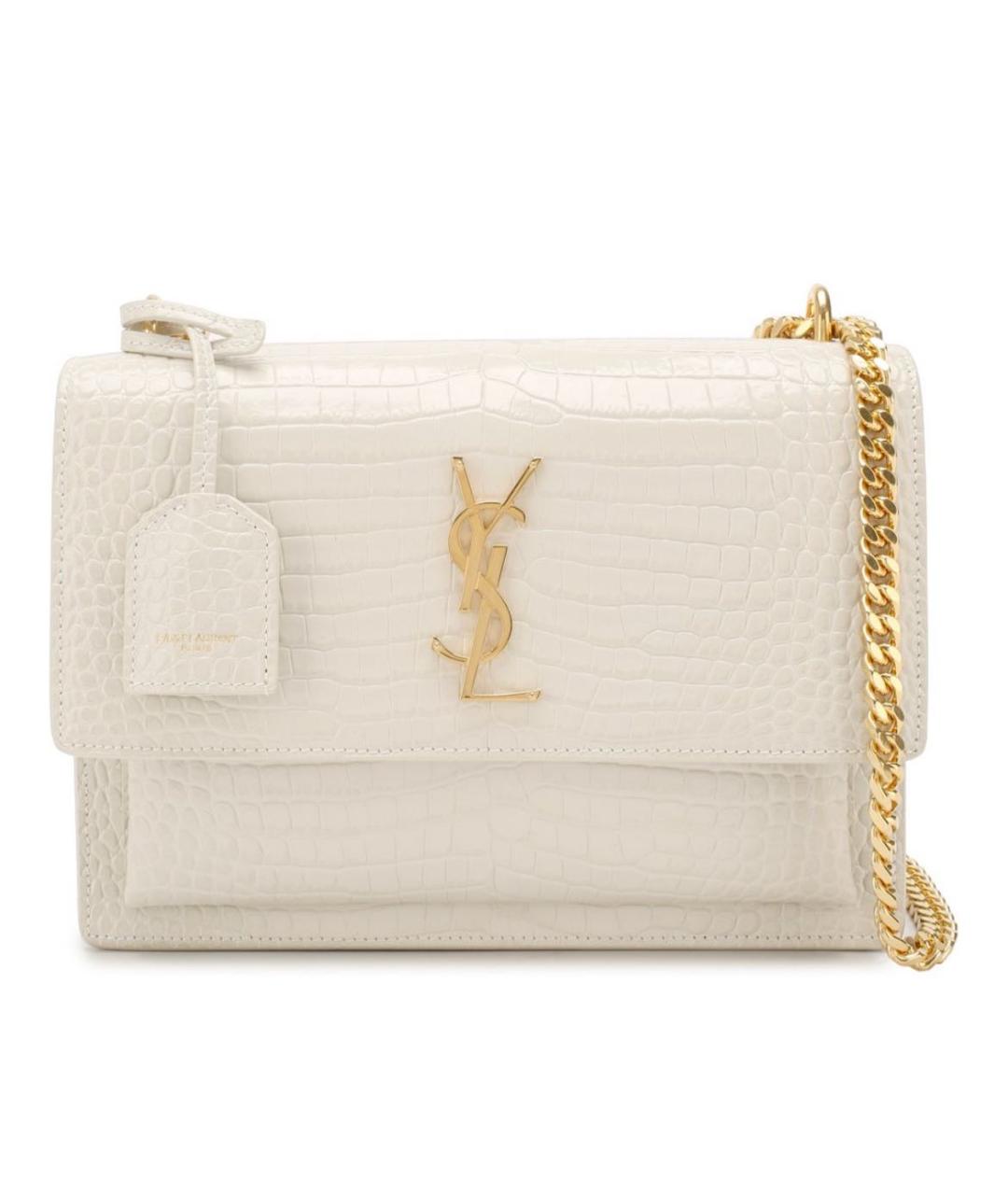 SAINT LAURENT Бежевая кожаная сумка через плечо, фото 2