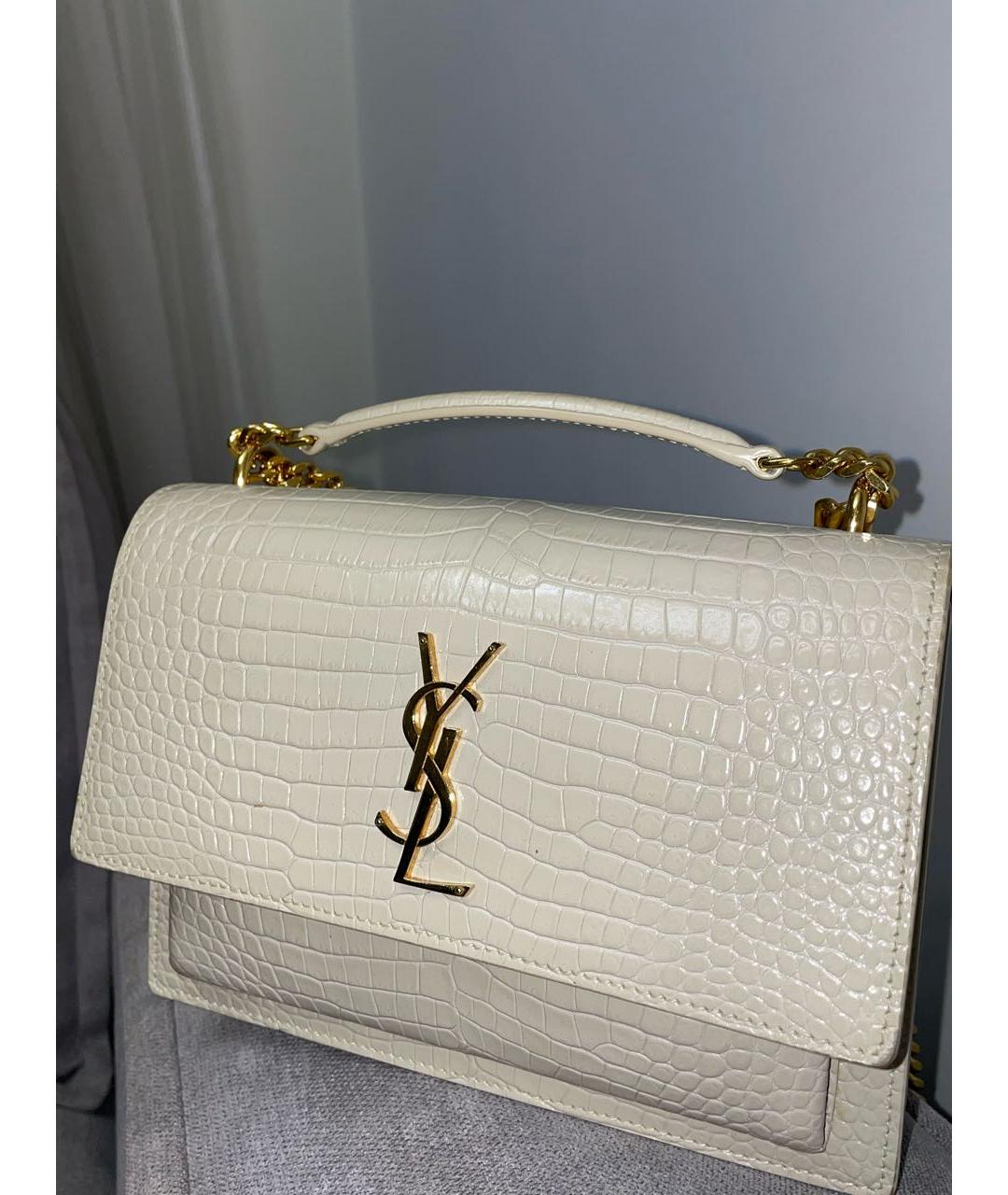 SAINT LAURENT Бежевая кожаная сумка через плечо, фото 7