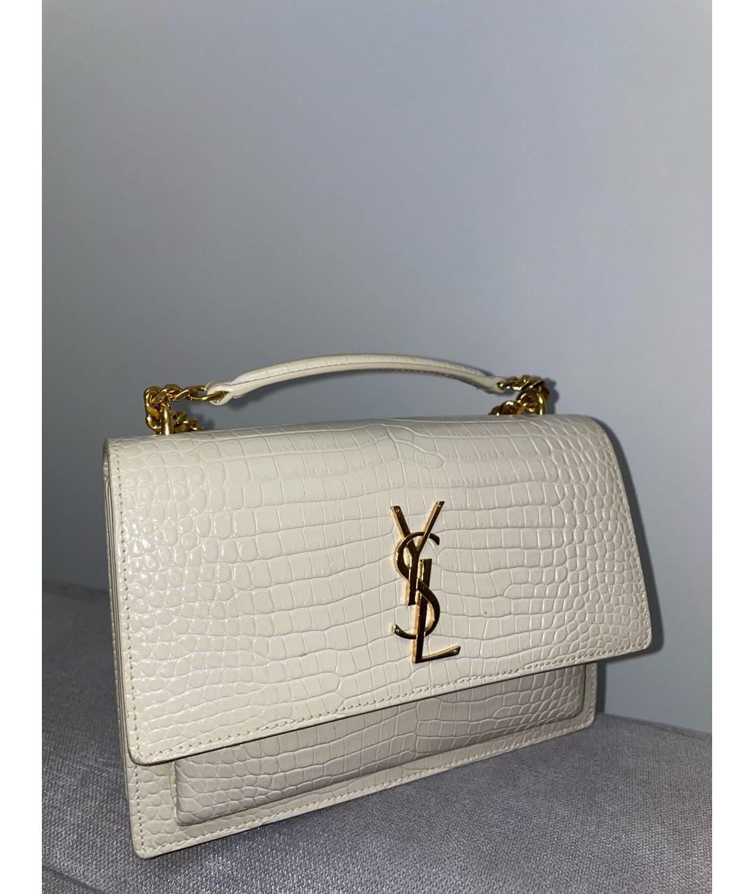 SAINT LAURENT Бежевая кожаная сумка через плечо, фото 6