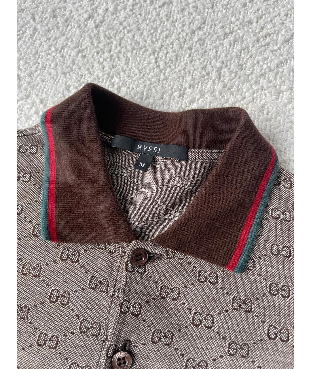 GUCCI Коричневое хлопковое поло с коротким рукавом, фото 4