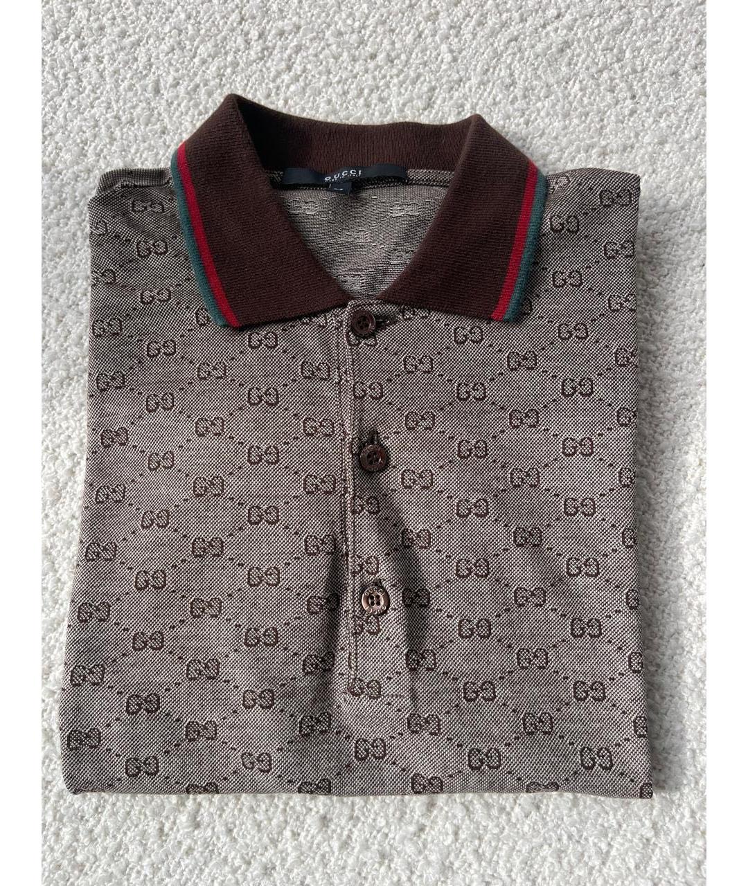 GUCCI Коричневое хлопковое поло с коротким рукавом, фото 8