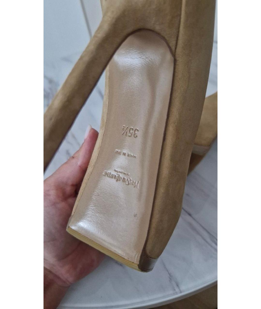SAINT LAURENT Бежевые замшевые туфли, фото 8