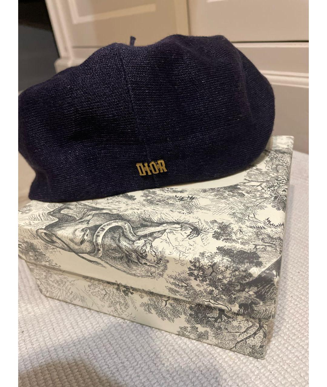 CHRISTIAN DIOR Темно-синяя льняная шапка, фото 4