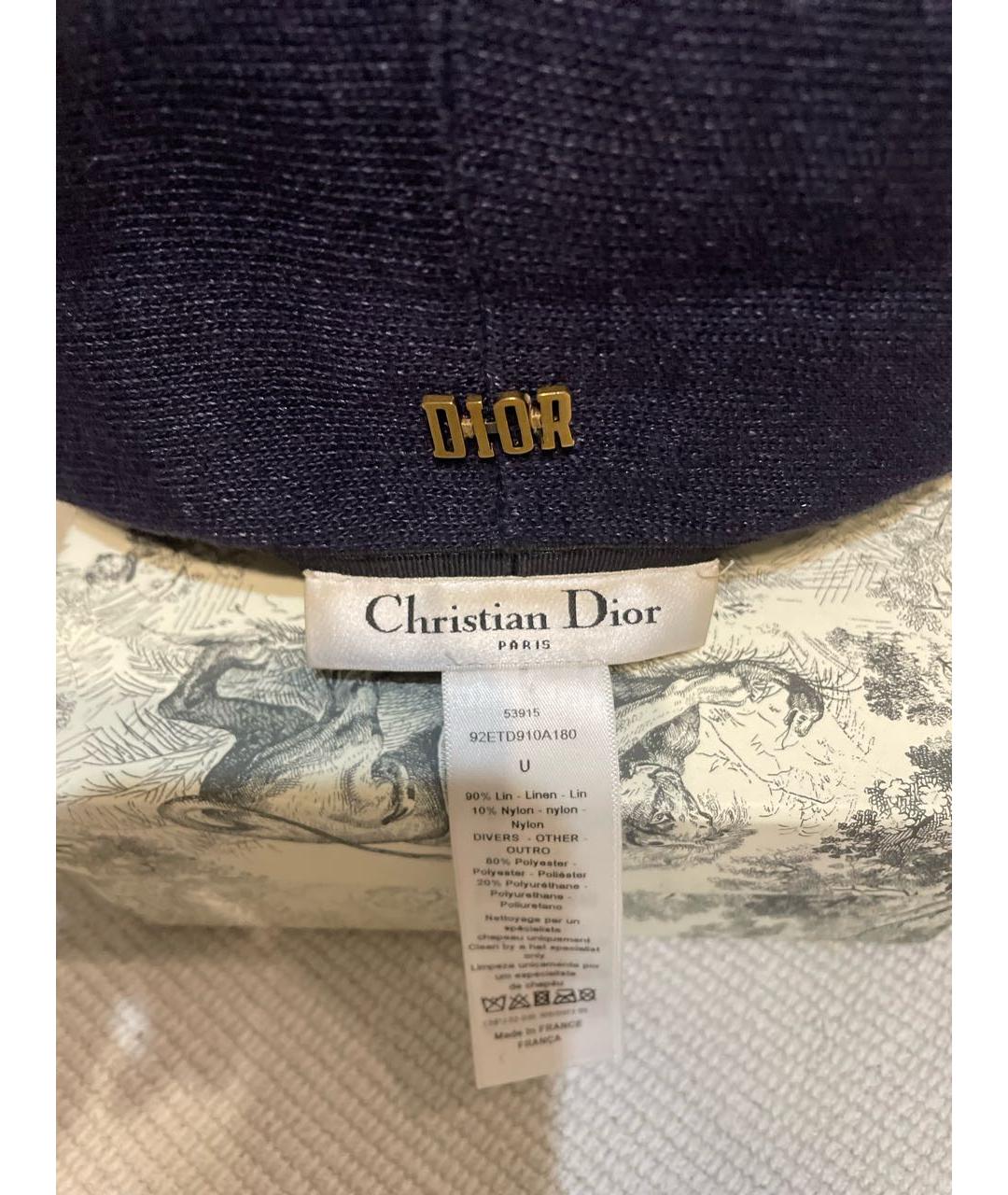 CHRISTIAN DIOR Темно-синяя льняная шапка, фото 3