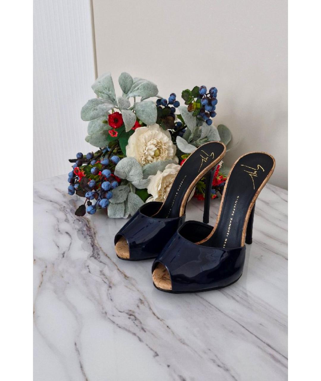 GIUSEPPE ZANOTTI DESIGN Темно-синие мюли из лакированной кожи, фото 5