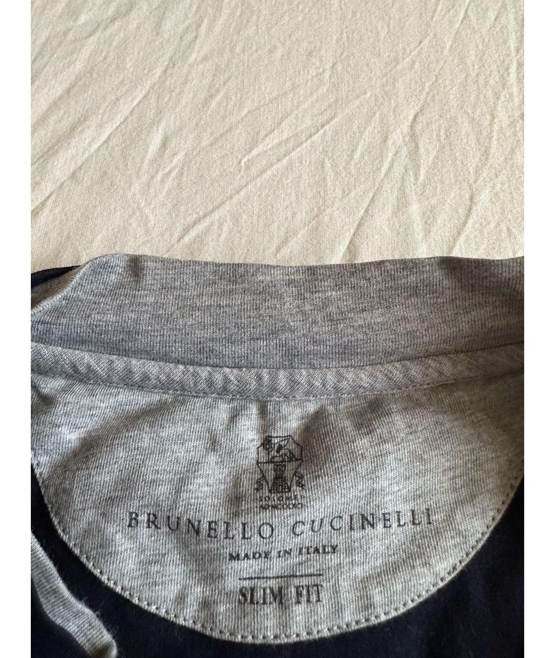 BRUNELLO CUCINELLI Темно-синяя хлопковая футболка, фото 3