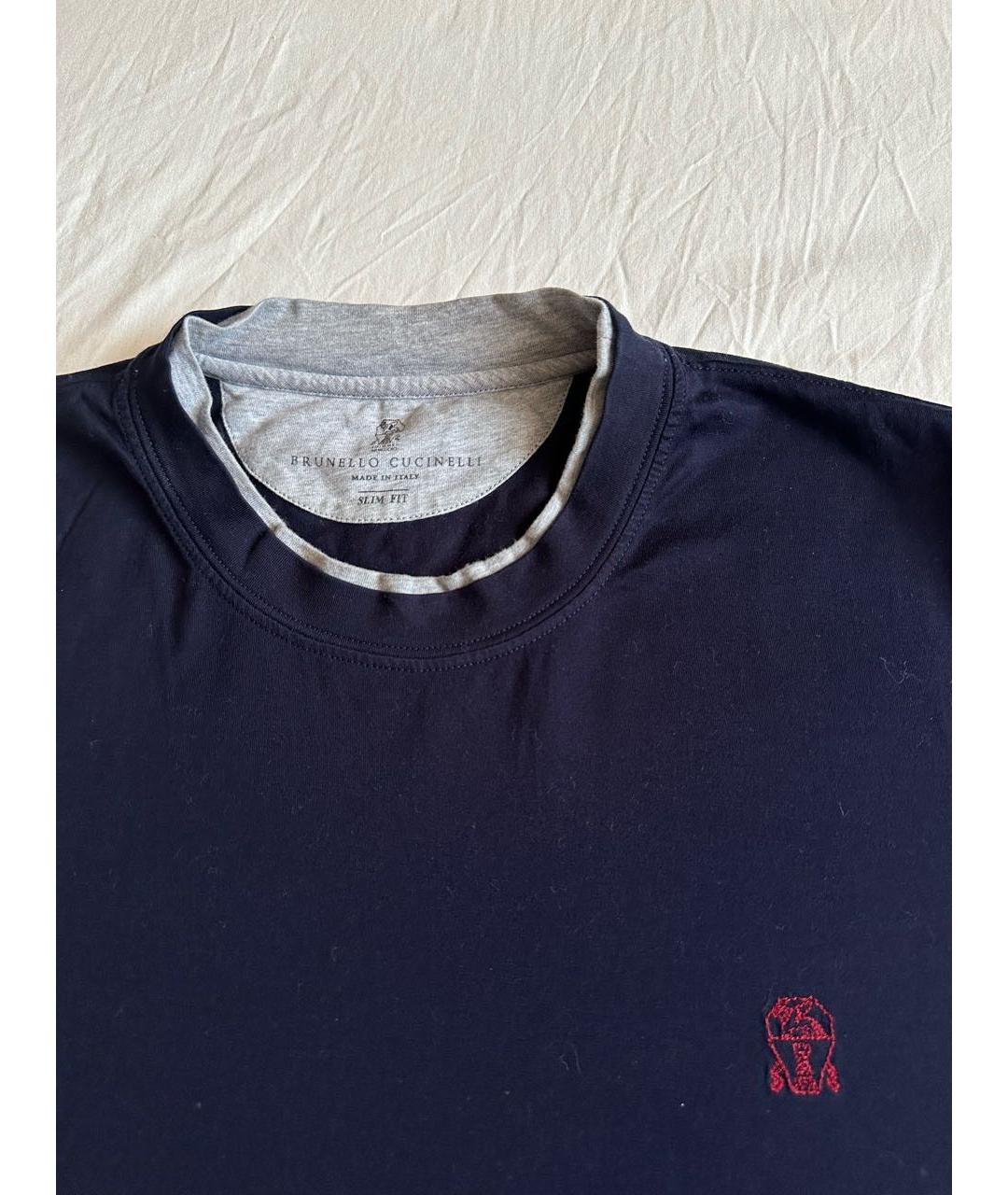 BRUNELLO CUCINELLI Темно-синяя хлопковая футболка, фото 2