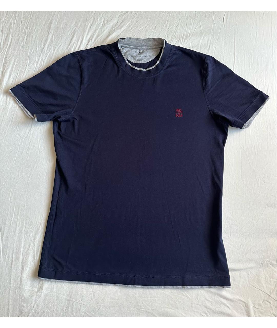 BRUNELLO CUCINELLI Темно-синяя хлопковая футболка, фото 5
