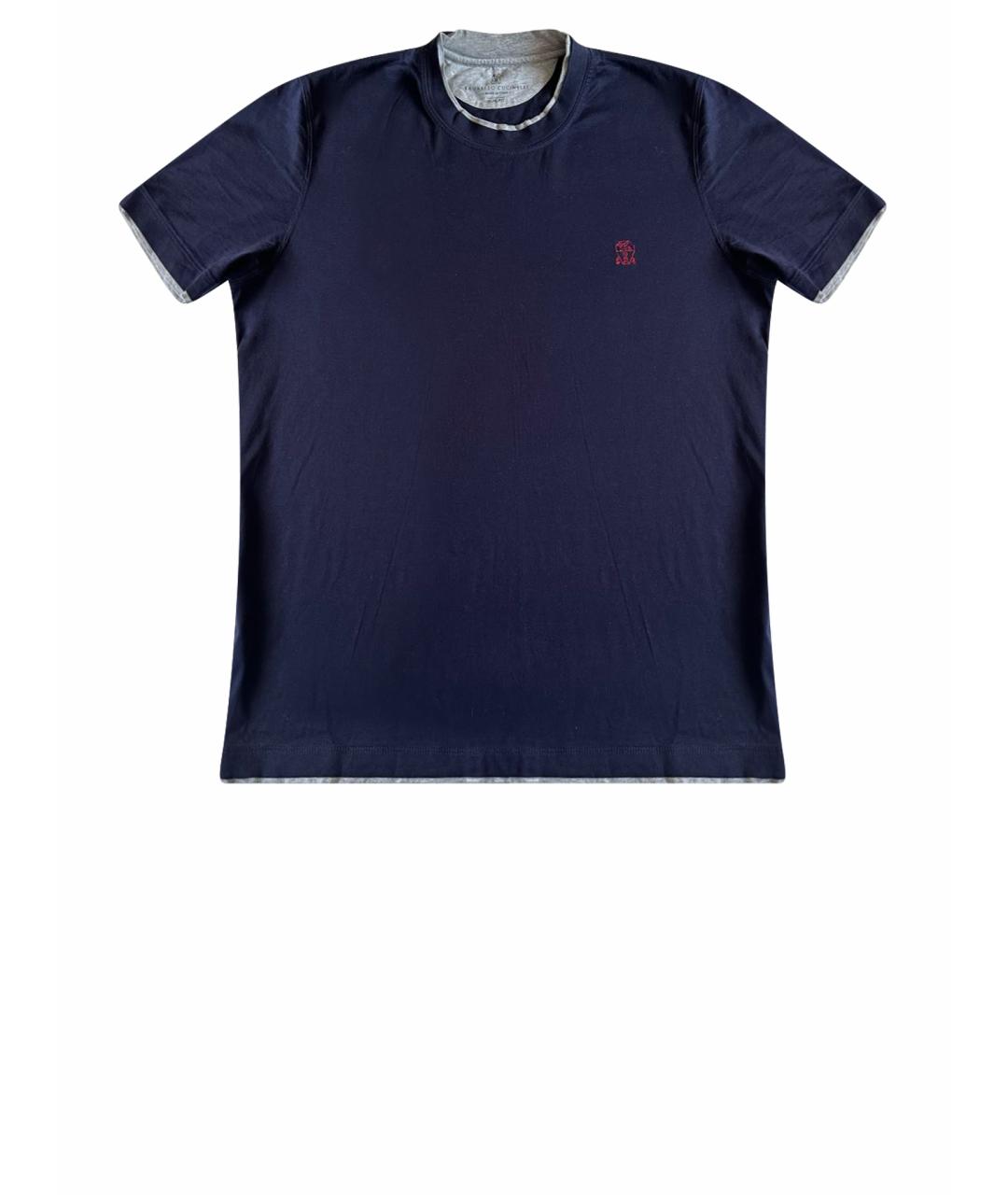 BRUNELLO CUCINELLI Темно-синяя хлопковая футболка, фото 1