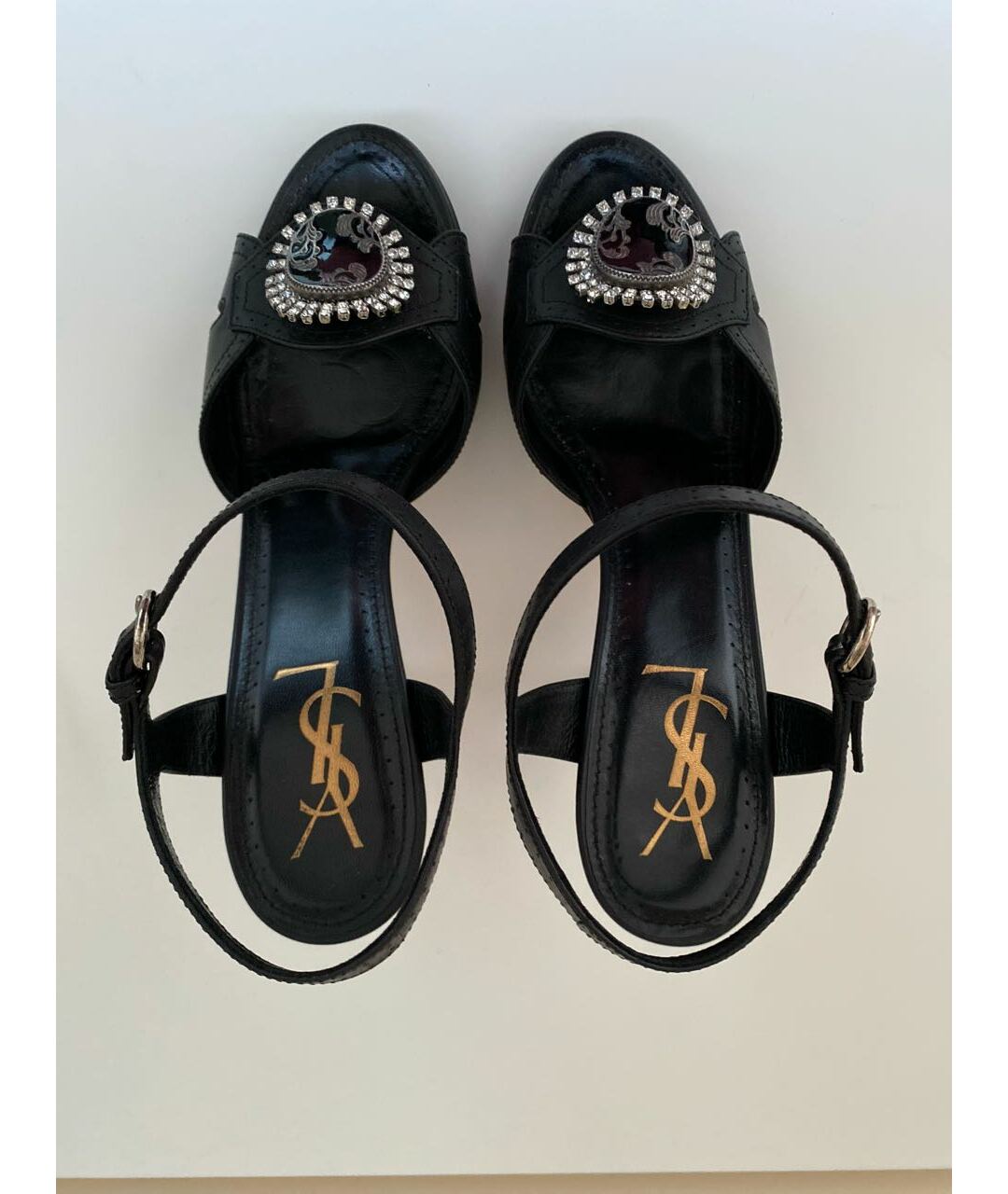 SAINT LAURENT Черные кожаные босоножки, фото 3