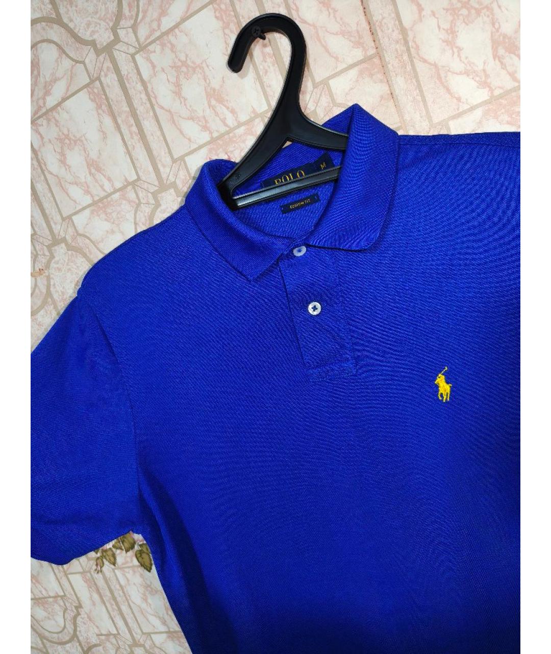 POLO RALPH LAUREN Синее вискозное поло с коротким рукавом, фото 4