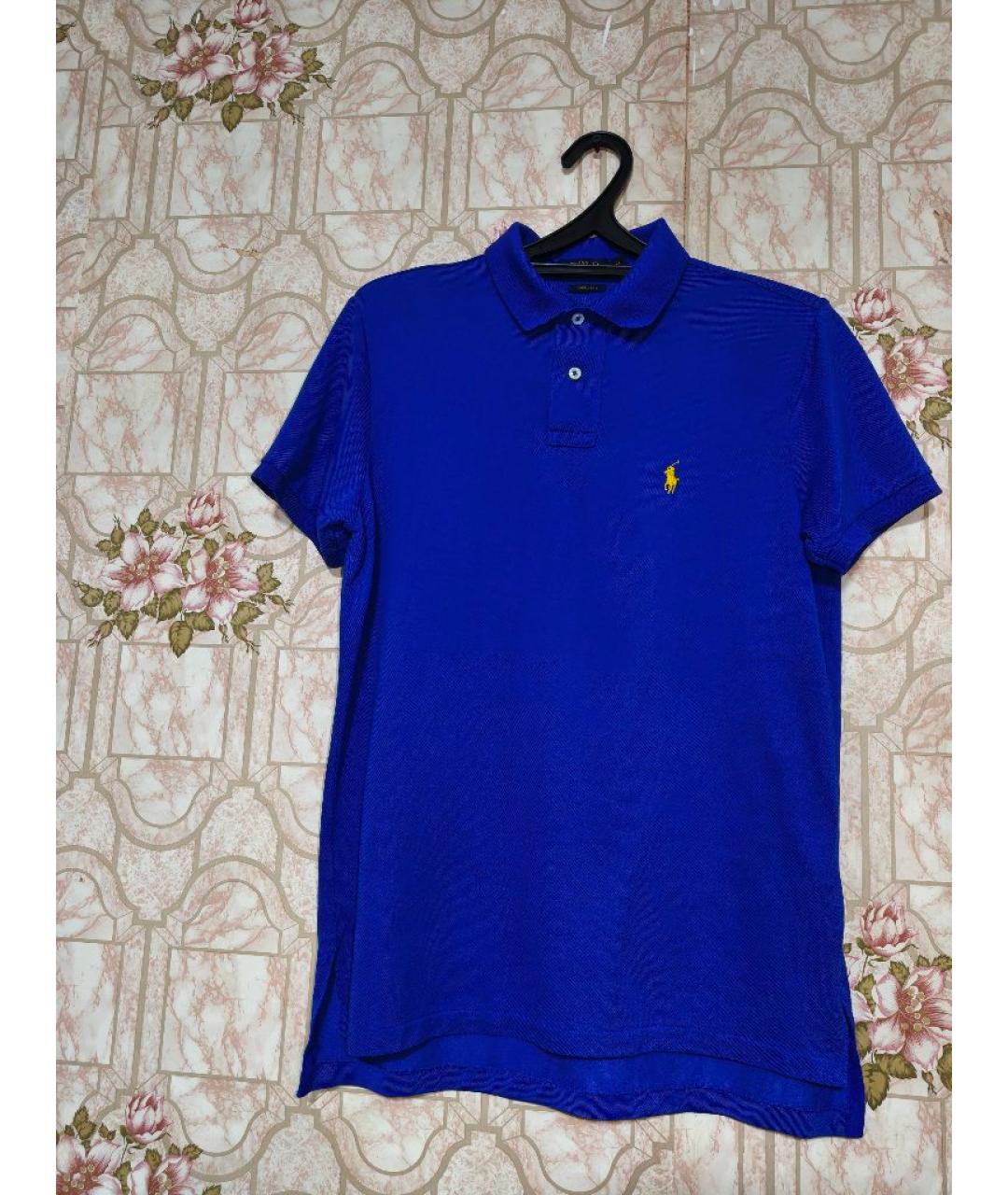 POLO RALPH LAUREN Синее вискозное поло с коротким рукавом, фото 6