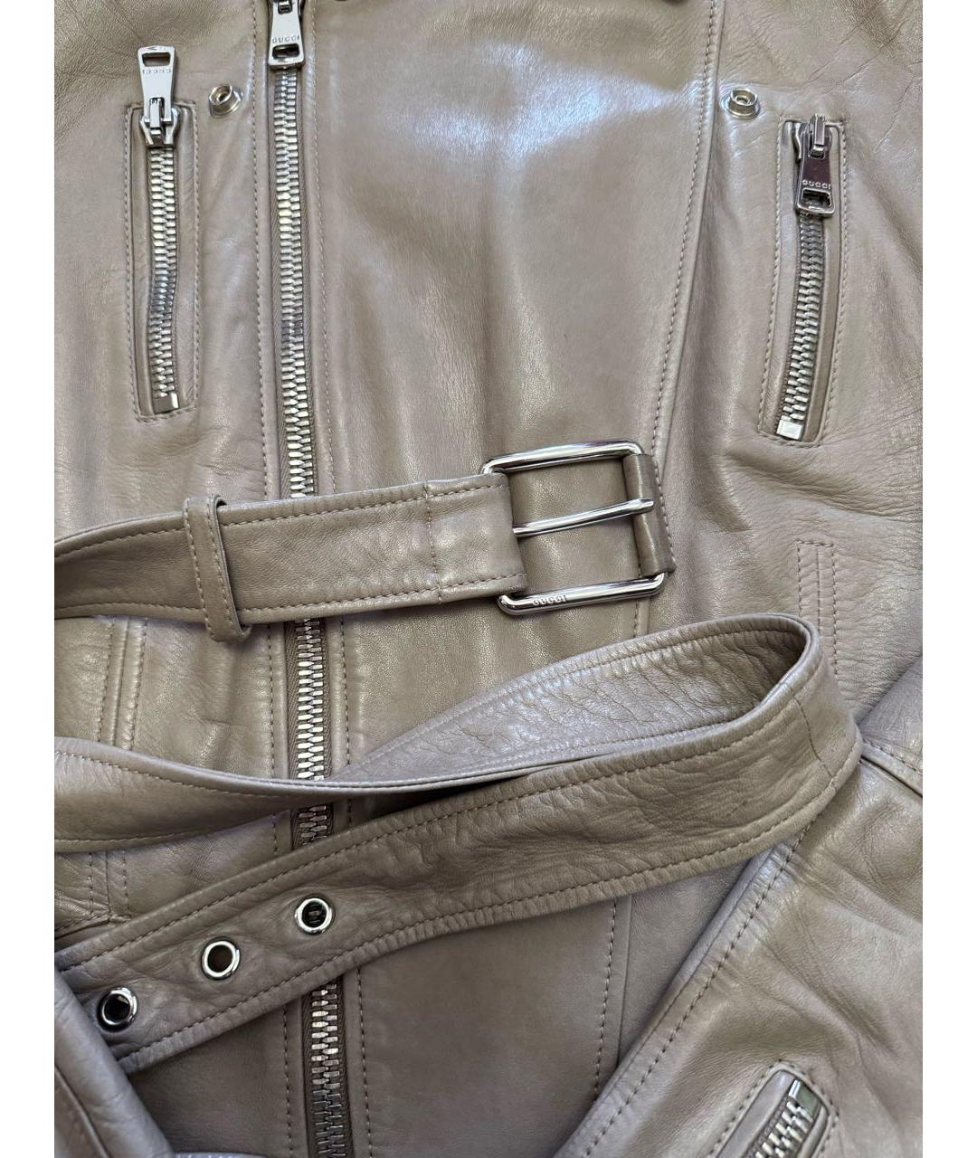 GUCCI Бежевая кожаная куртка, фото 4
