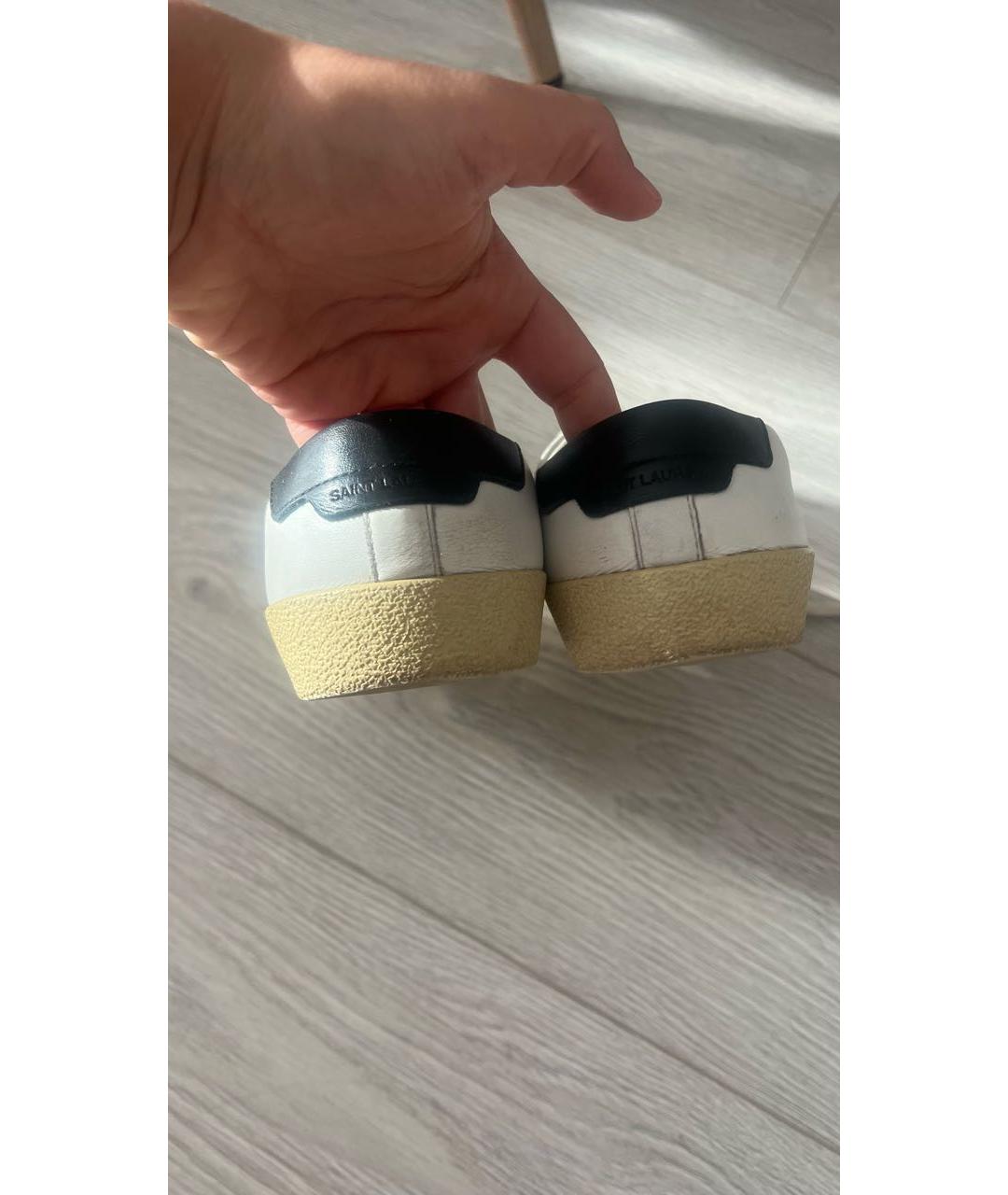 SAINT LAURENT Белые кожаные лодочки на низком каблуке, фото 4