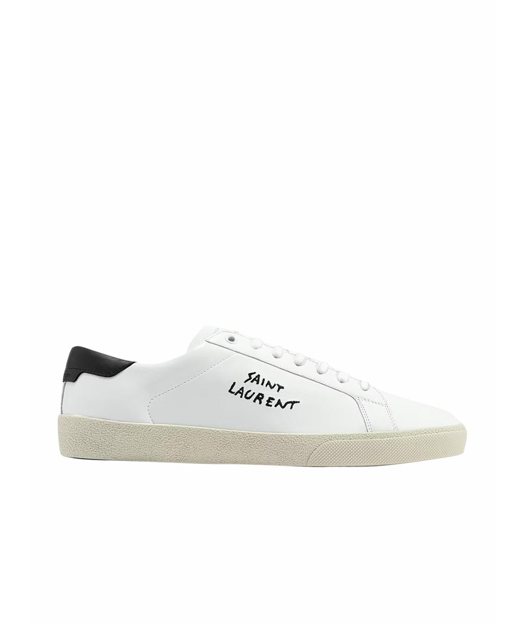 SAINT LAURENT Белые кожаные лодочки на низком каблуке, фото 1