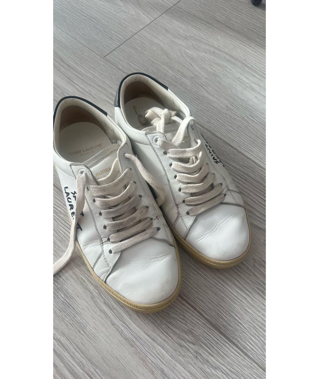 SAINT LAURENT Белые кожаные лодочки на низком каблуке, фото 2