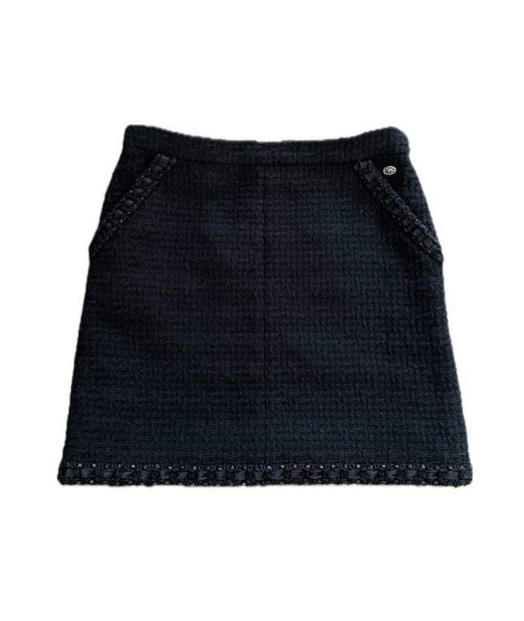 CHANEL Черная твидовая юбка мини, фото 1